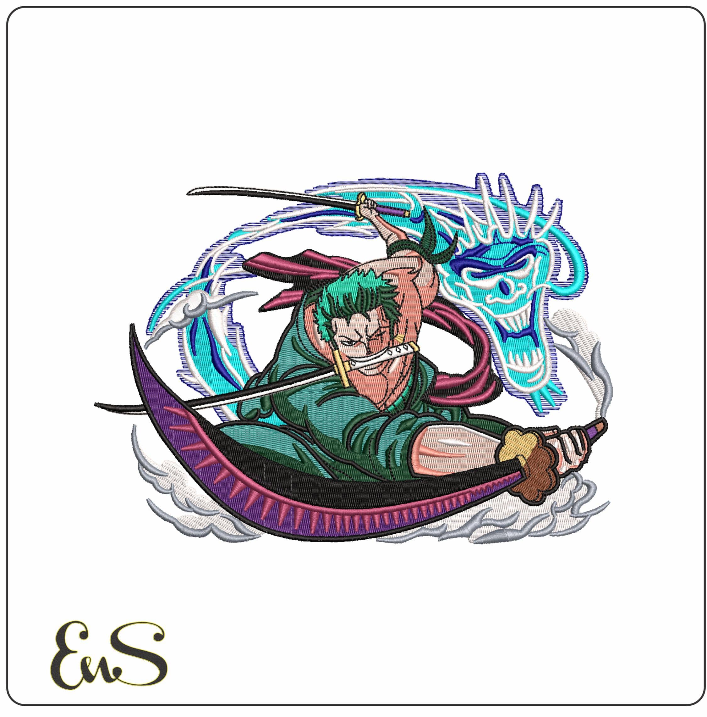 Roronoa Zoro Fighting Dragon One Piece Anime- Elegant embroidery design file - instant download