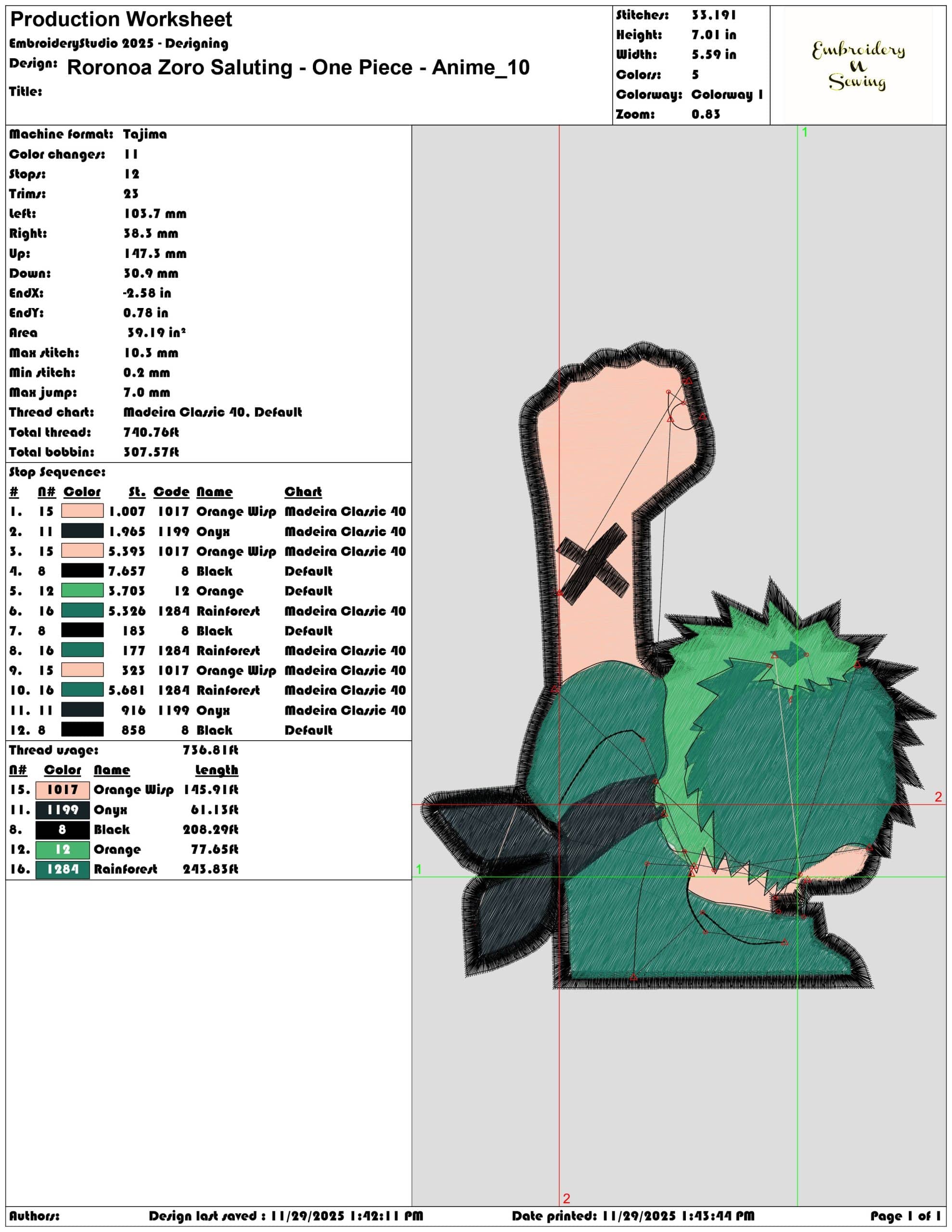 Roronoa Zoro Saluting One Piece Anime- Elegant embroidery design file - instant download — view 3