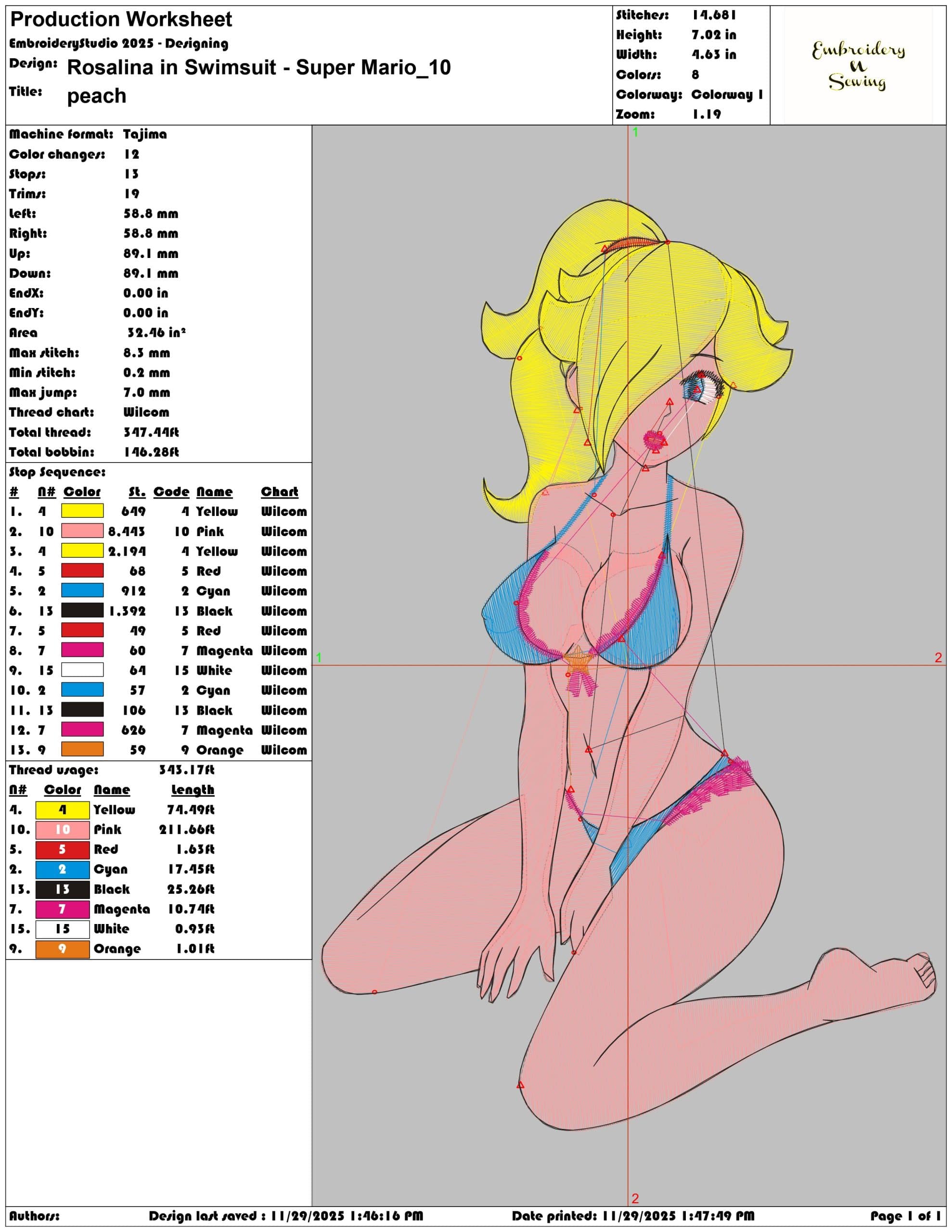 Rosalina in Swimsuit Super Mario- Elegant embroidery design file - instant download — view 3