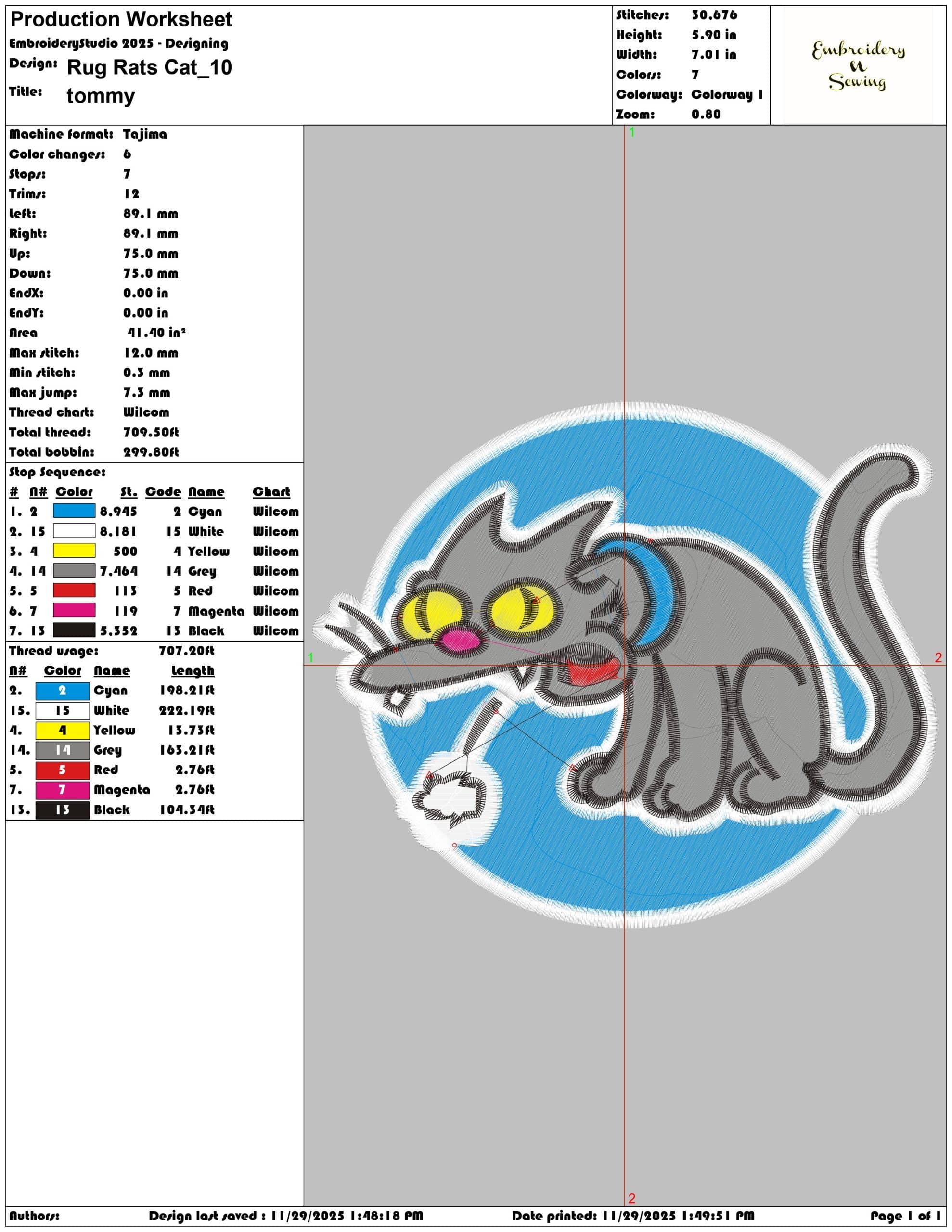 Rug Rats Cat- Elegant embroidery design file - instant download — view 3