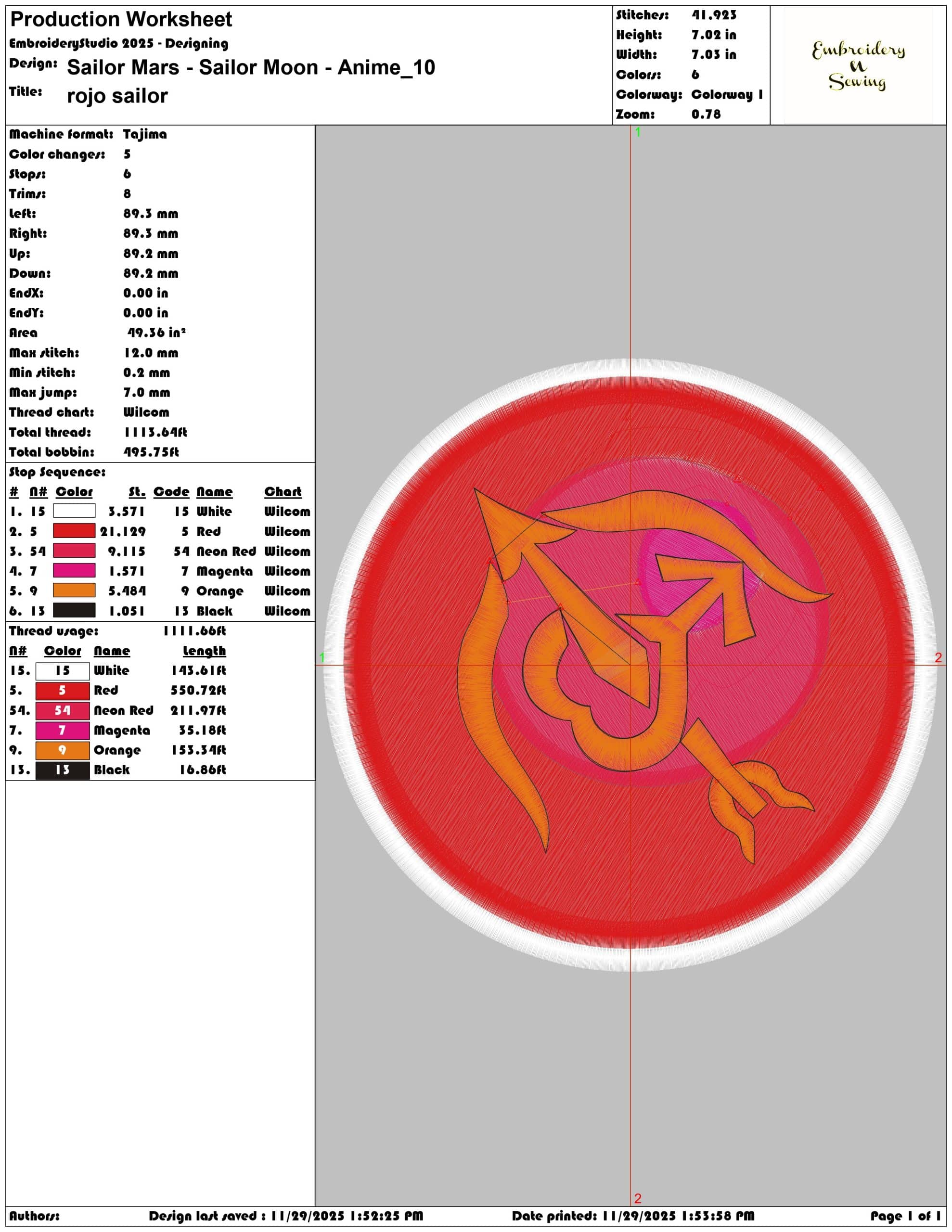 Sailor Mars Sailor Moon Anime- Elegant embroidery design file - instant download — view 3