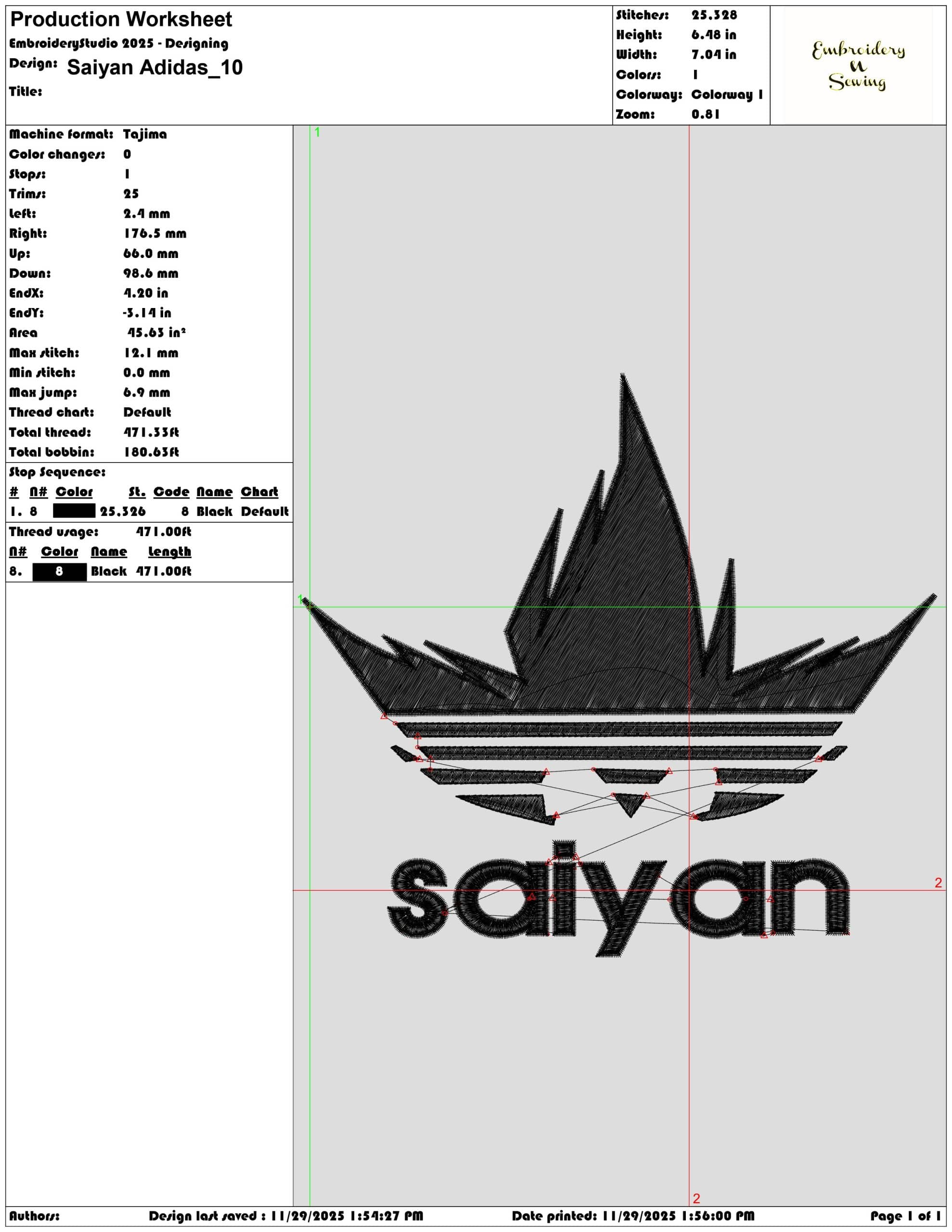 Saiyan Adidas- Elegant embroidery design file - instant download — view 3