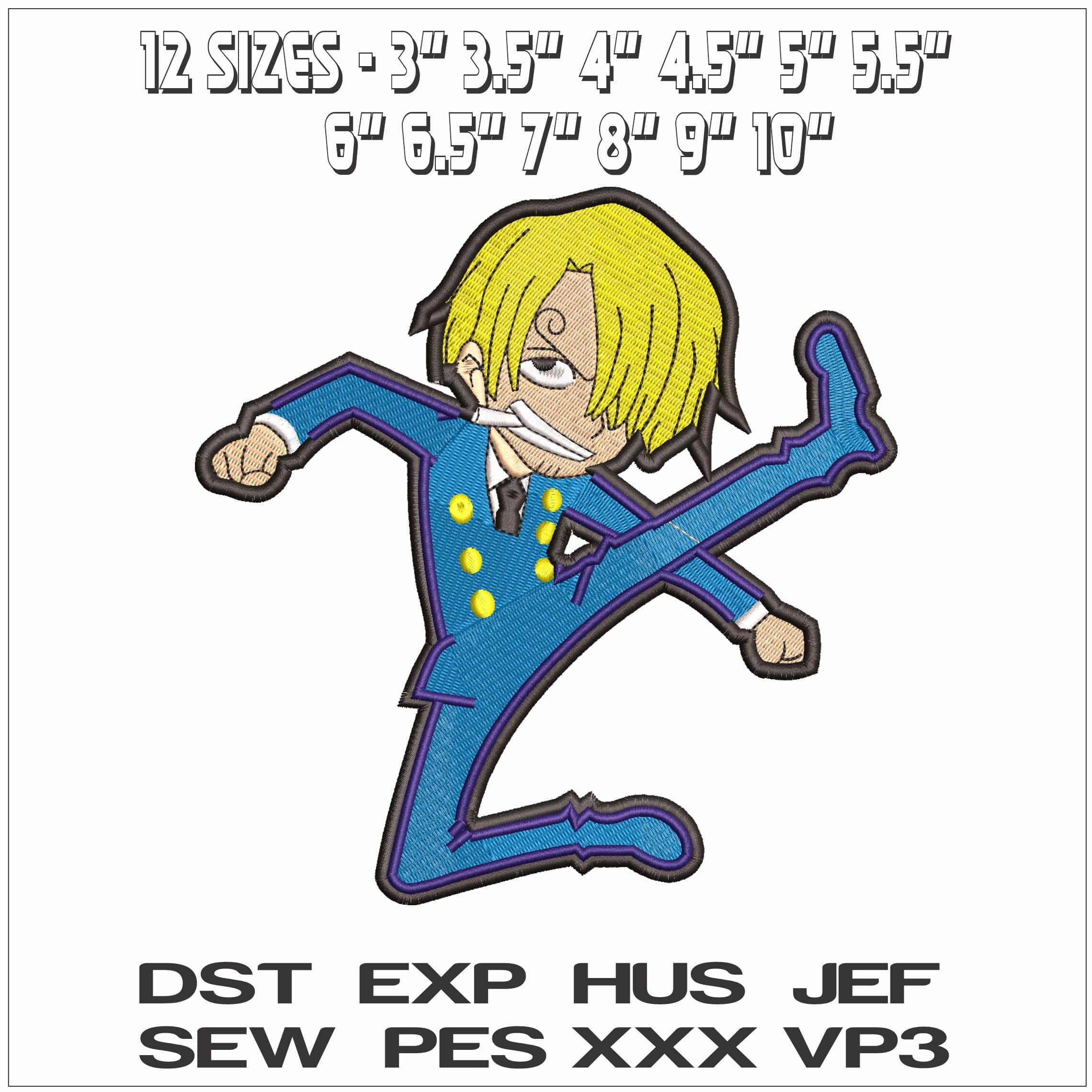 Sanji Chibi One Piece Anime- Elegant embroidery design file - instant download — view 2