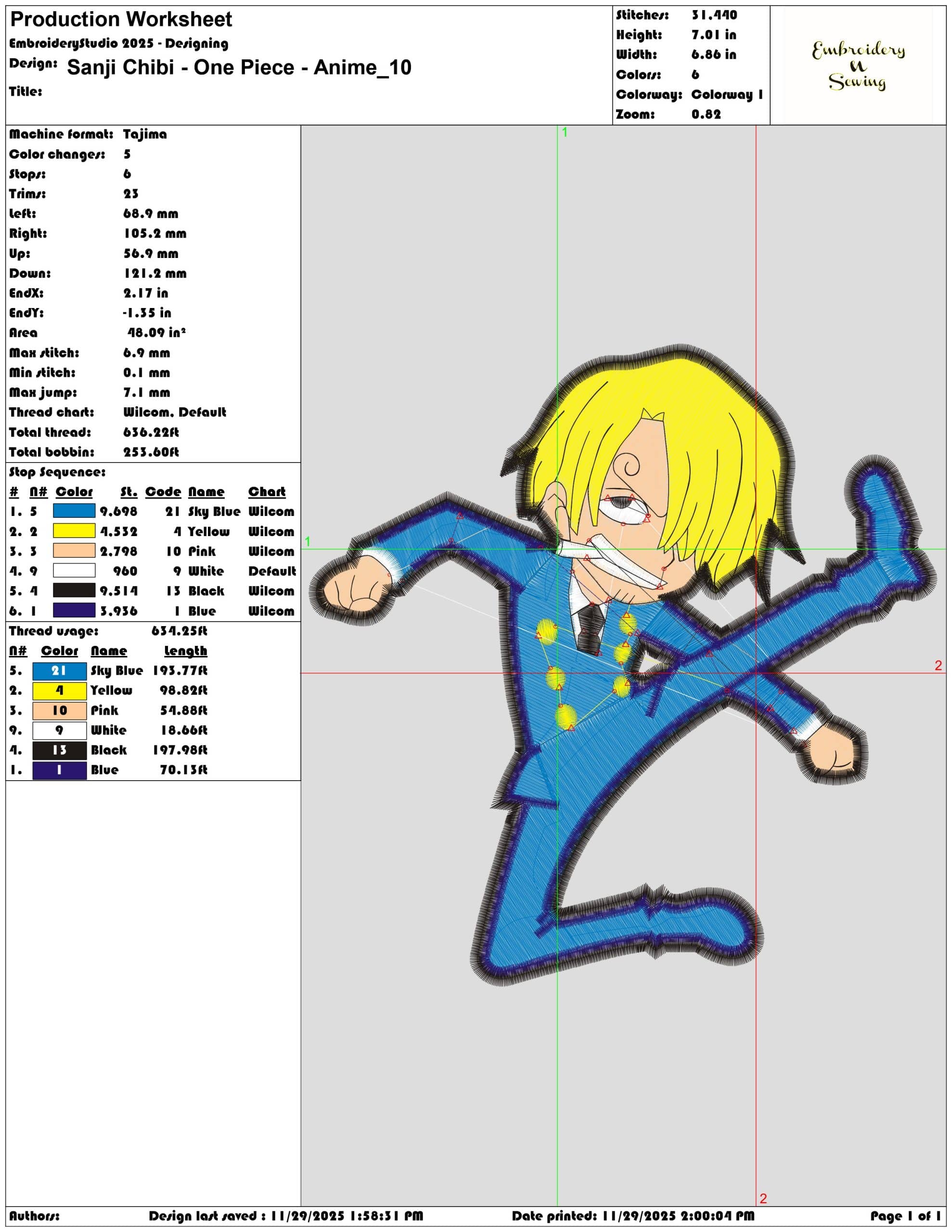 Sanji Chibi One Piece Anime- Elegant embroidery design file - instant download — view 3