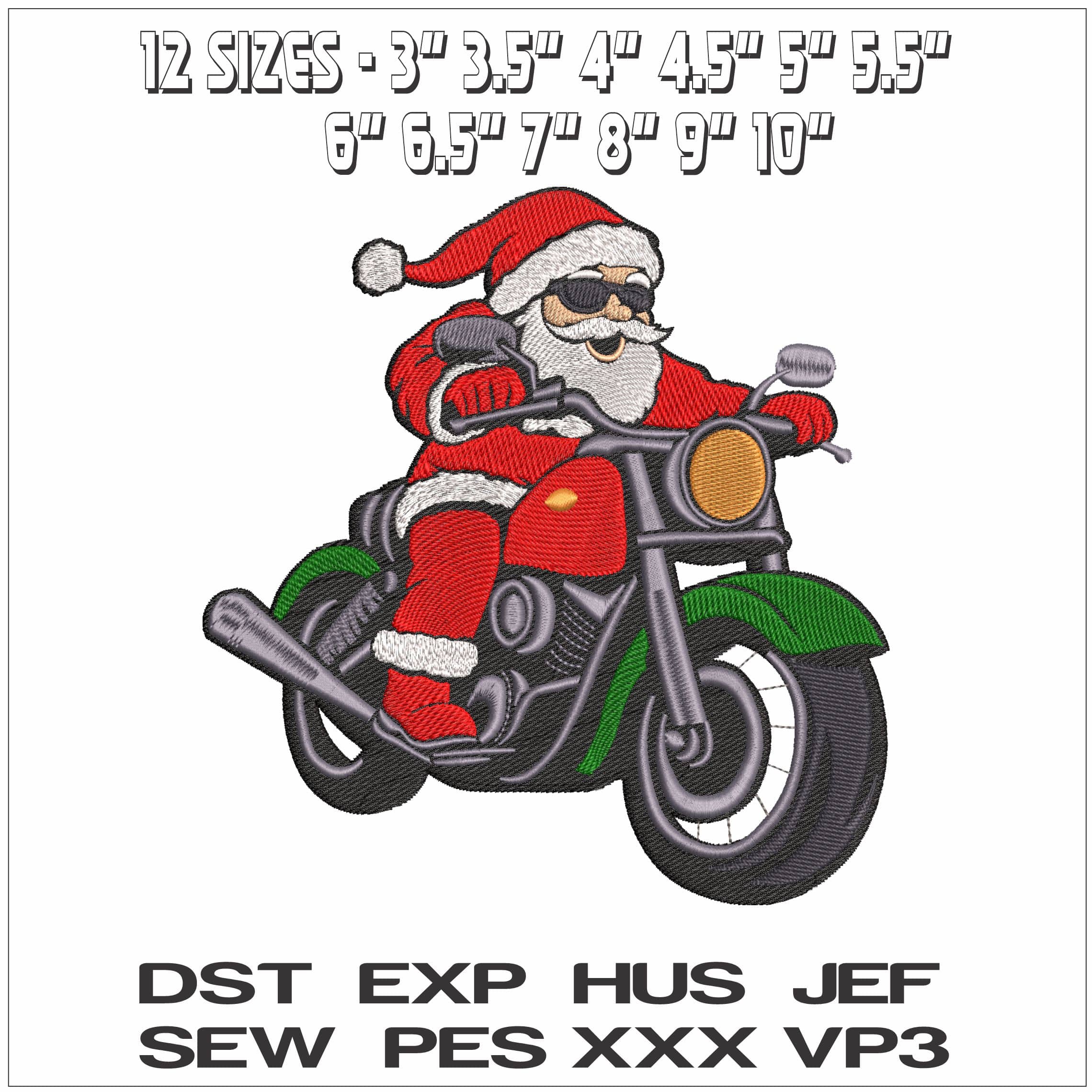 Santa Charging on a Motorbike- Elegant embroidery design file - instant download — view 2