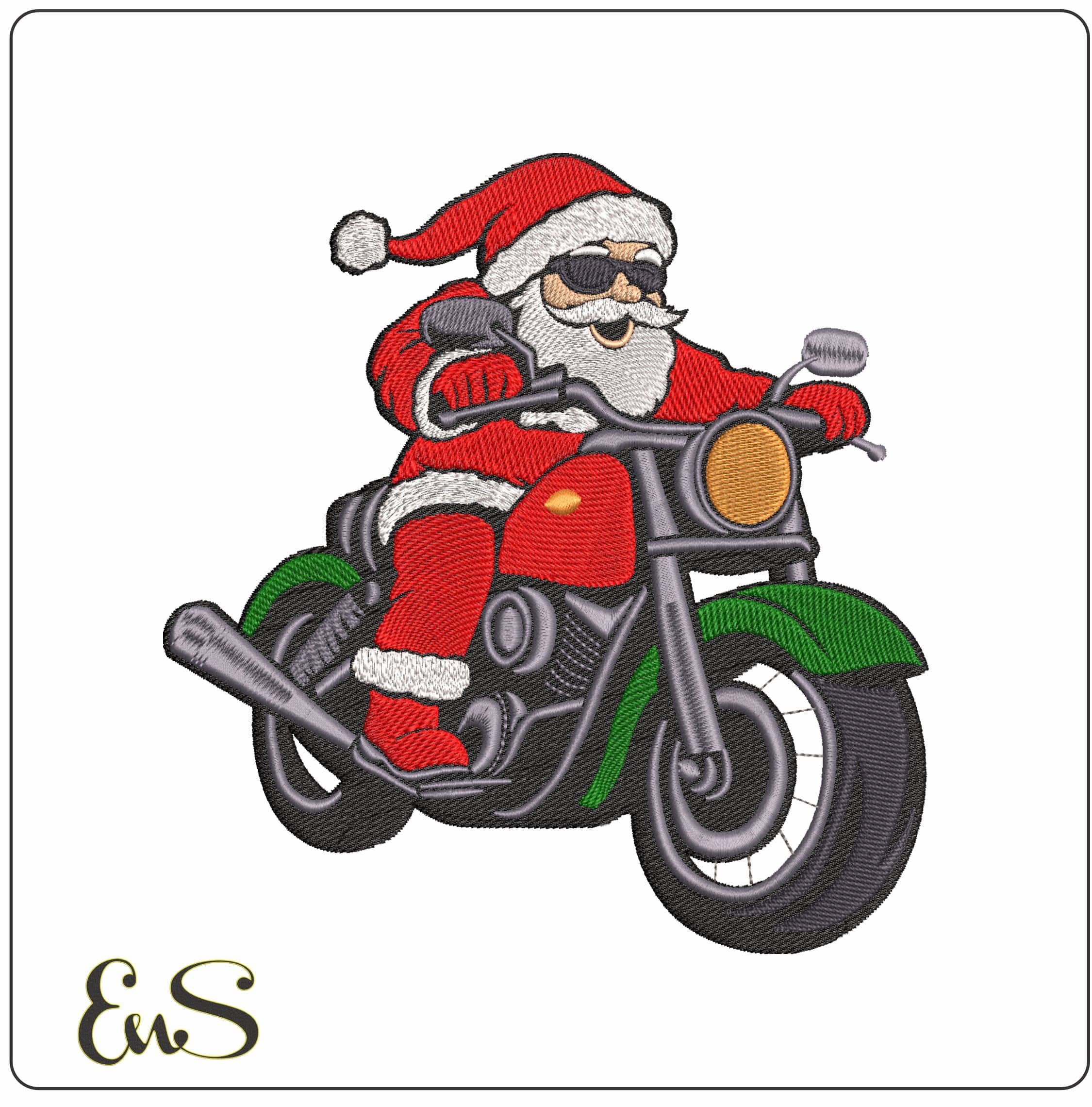 Santa Charging on a Motorbike- Elegant embroidery design file - instant download