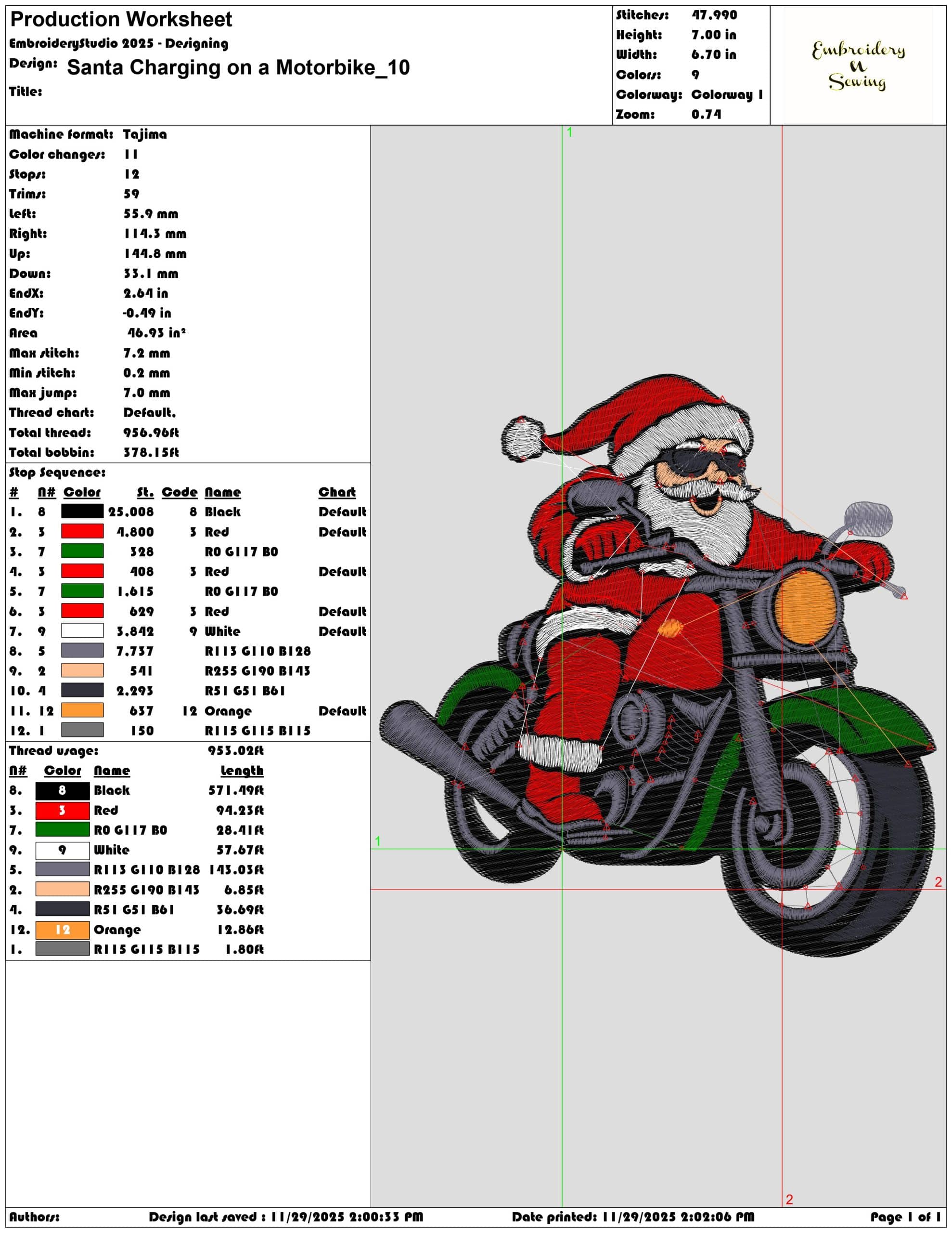 Santa Charging on a Motorbike- Elegant embroidery design file - instant download — view 3