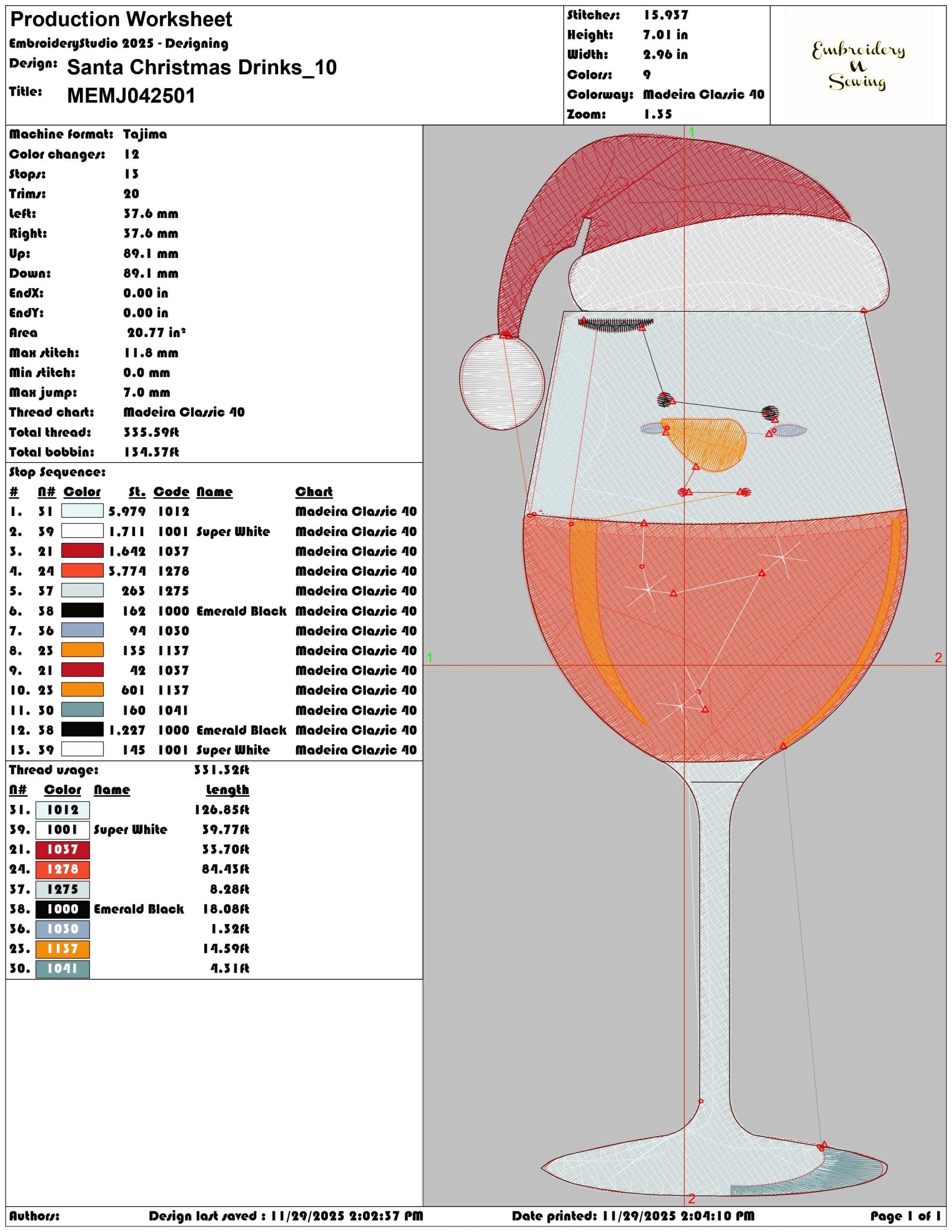 Santa Christmas Drinks- Elegant embroidery design file - instant download — view 3