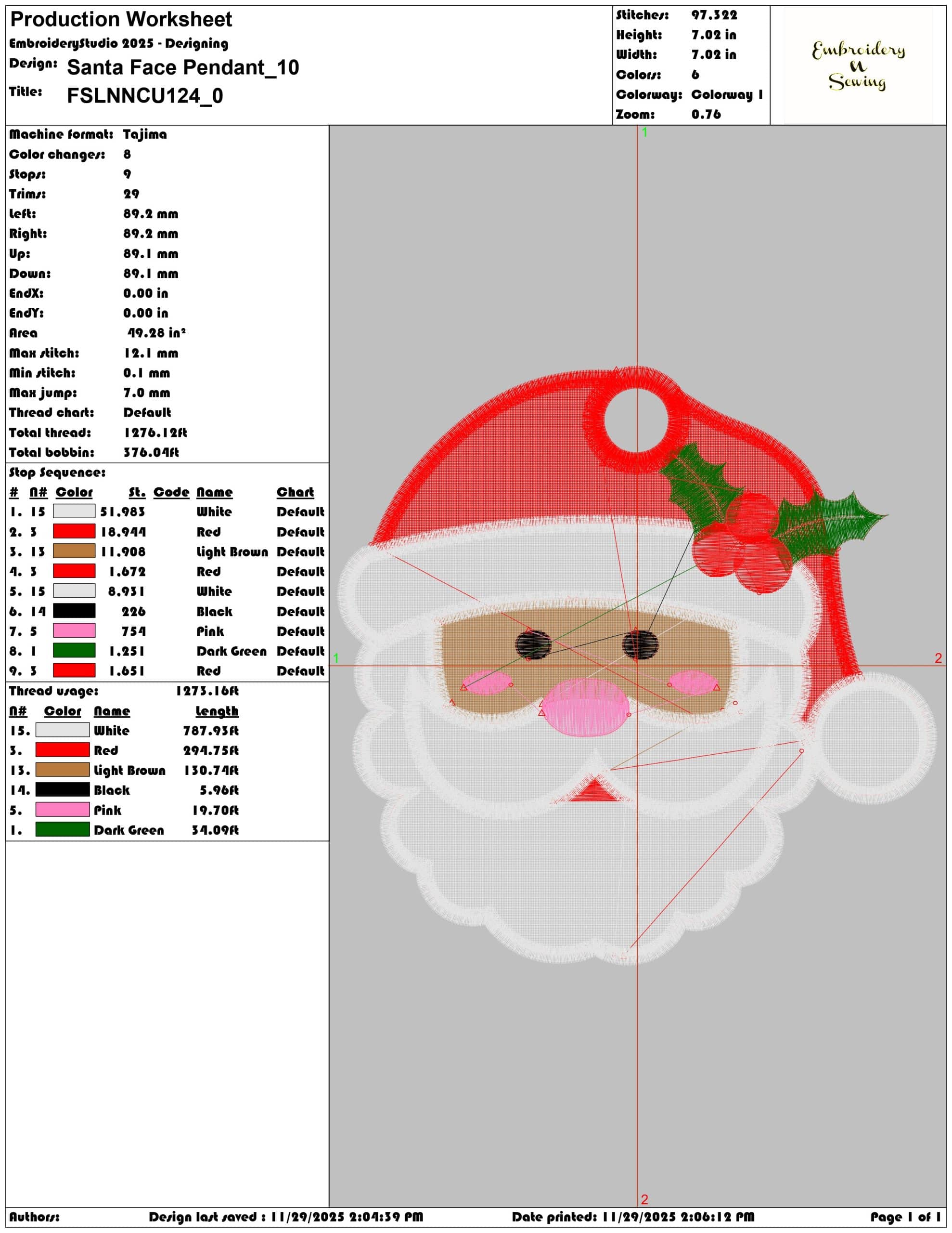 Santa Face Pendant- Elegant embroidery design file - instant download — view 3
