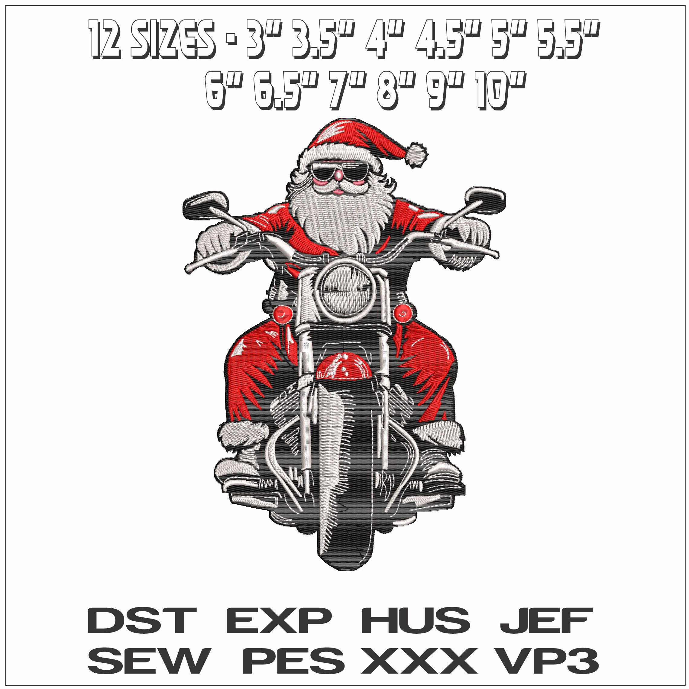 Santa on a Motorbike- Elegant embroidery design file - instant download — view 2
