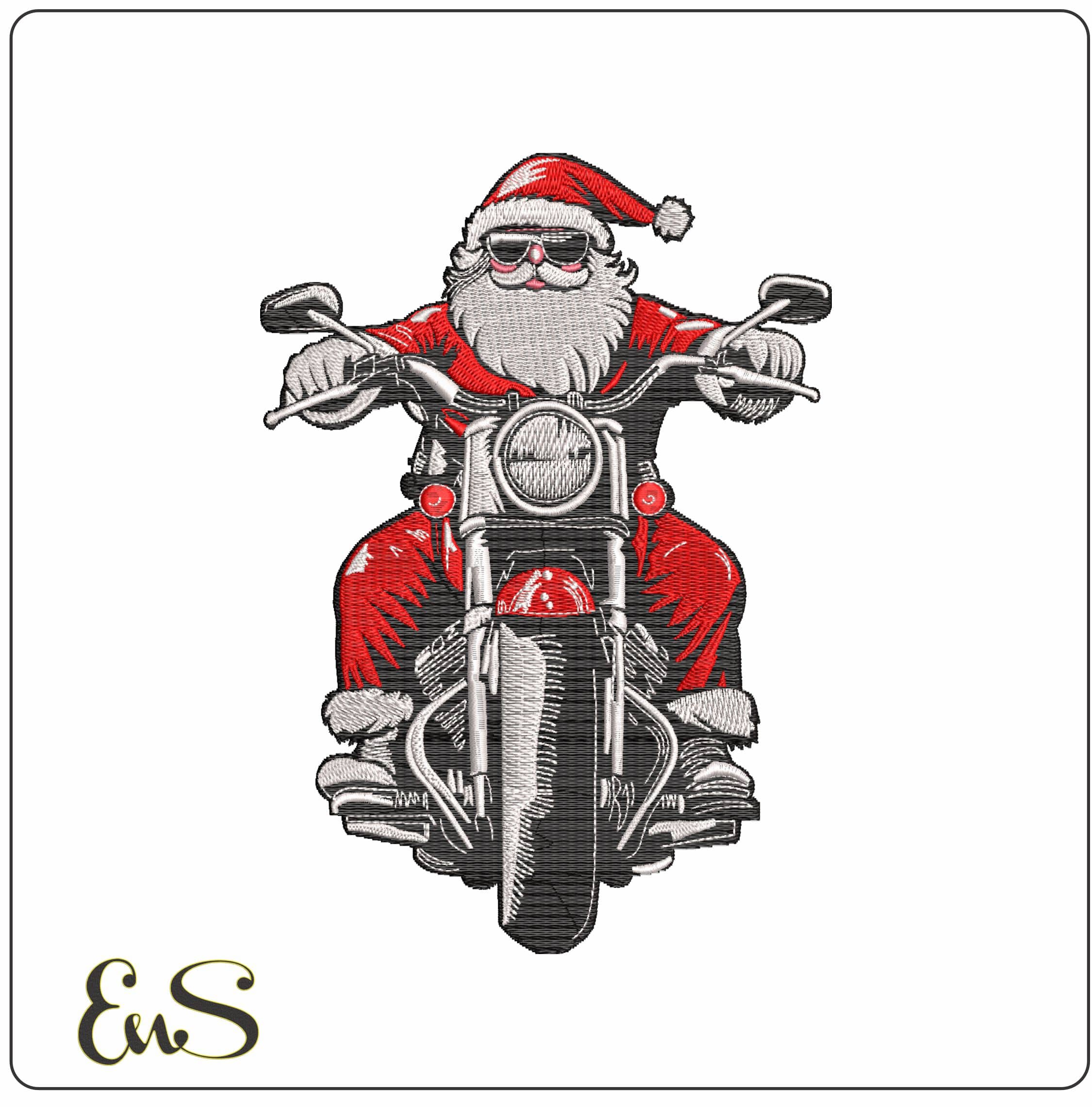 Santa on a Motorbike- Elegant embroidery design file - instant download
