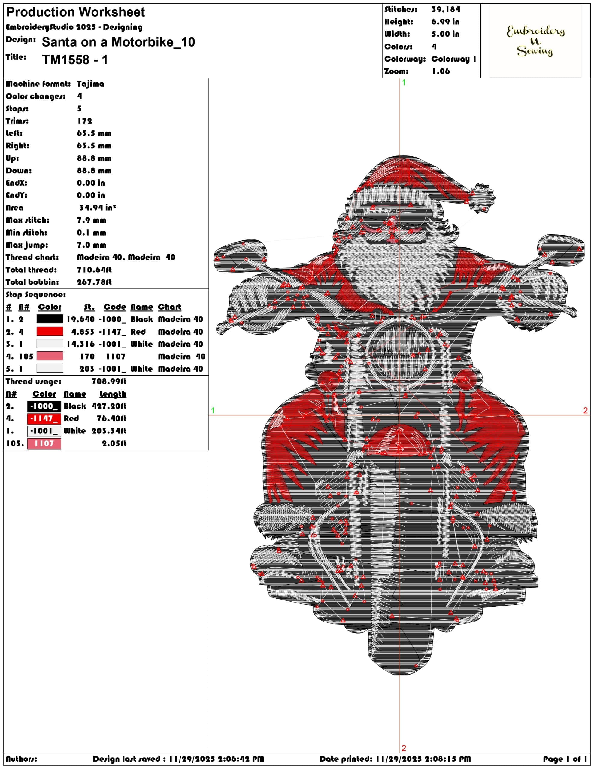 Santa on a Motorbike- Elegant embroidery design file - instant download — view 3