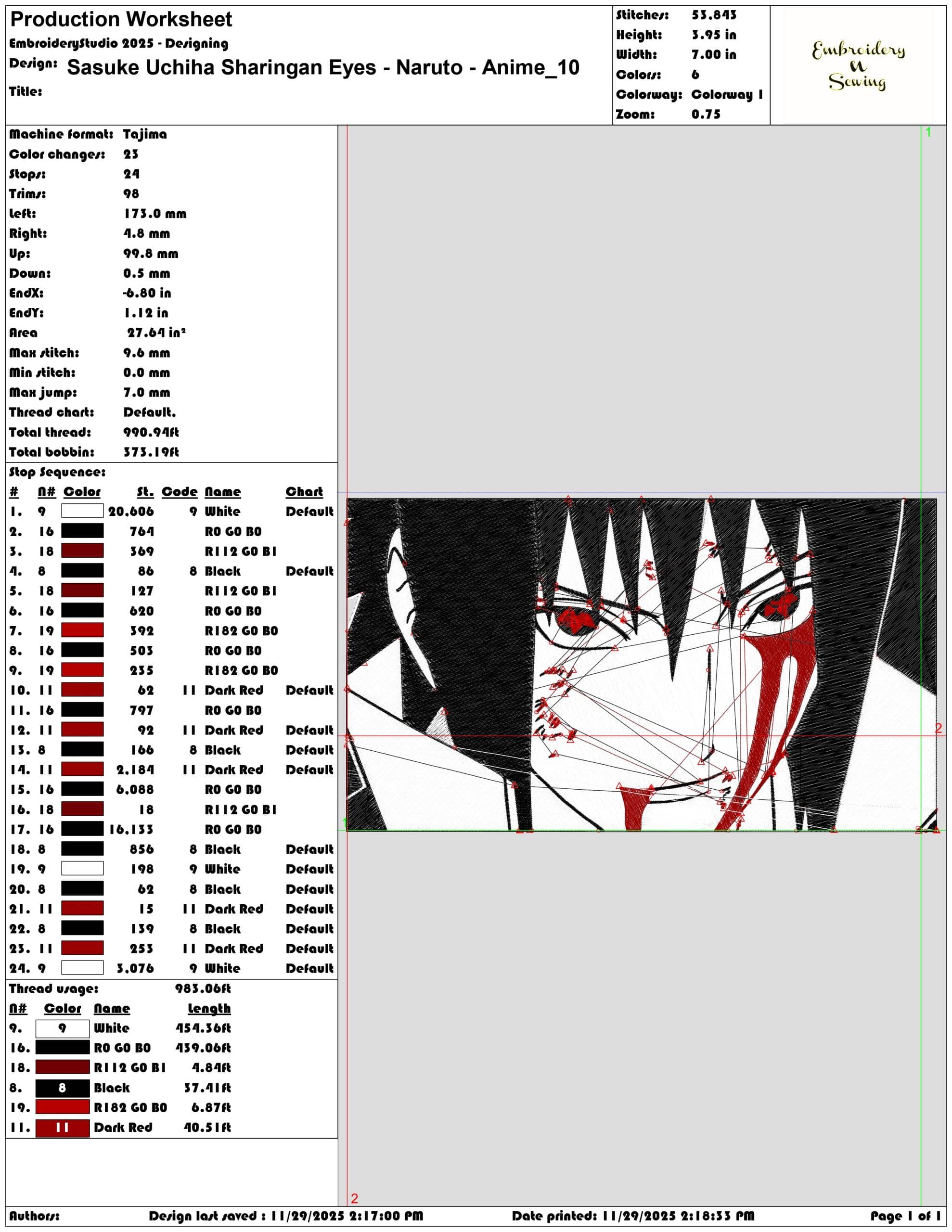 Sasuke Uchiha Sharingan Eyes Naruto Anime- Elegant embroidery design file - instant download — view 3