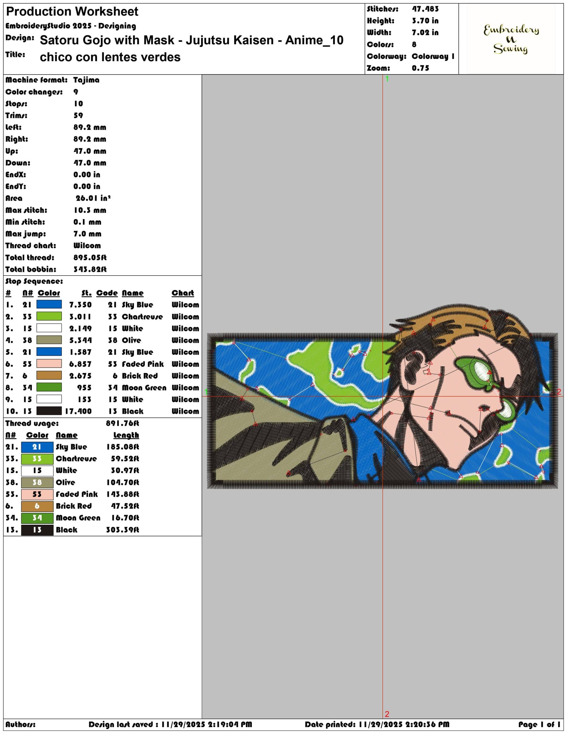 Satoru Gojo with Mask Jujutsu Kaisen Anime- Elegant embroidery design file - instant download — view 3