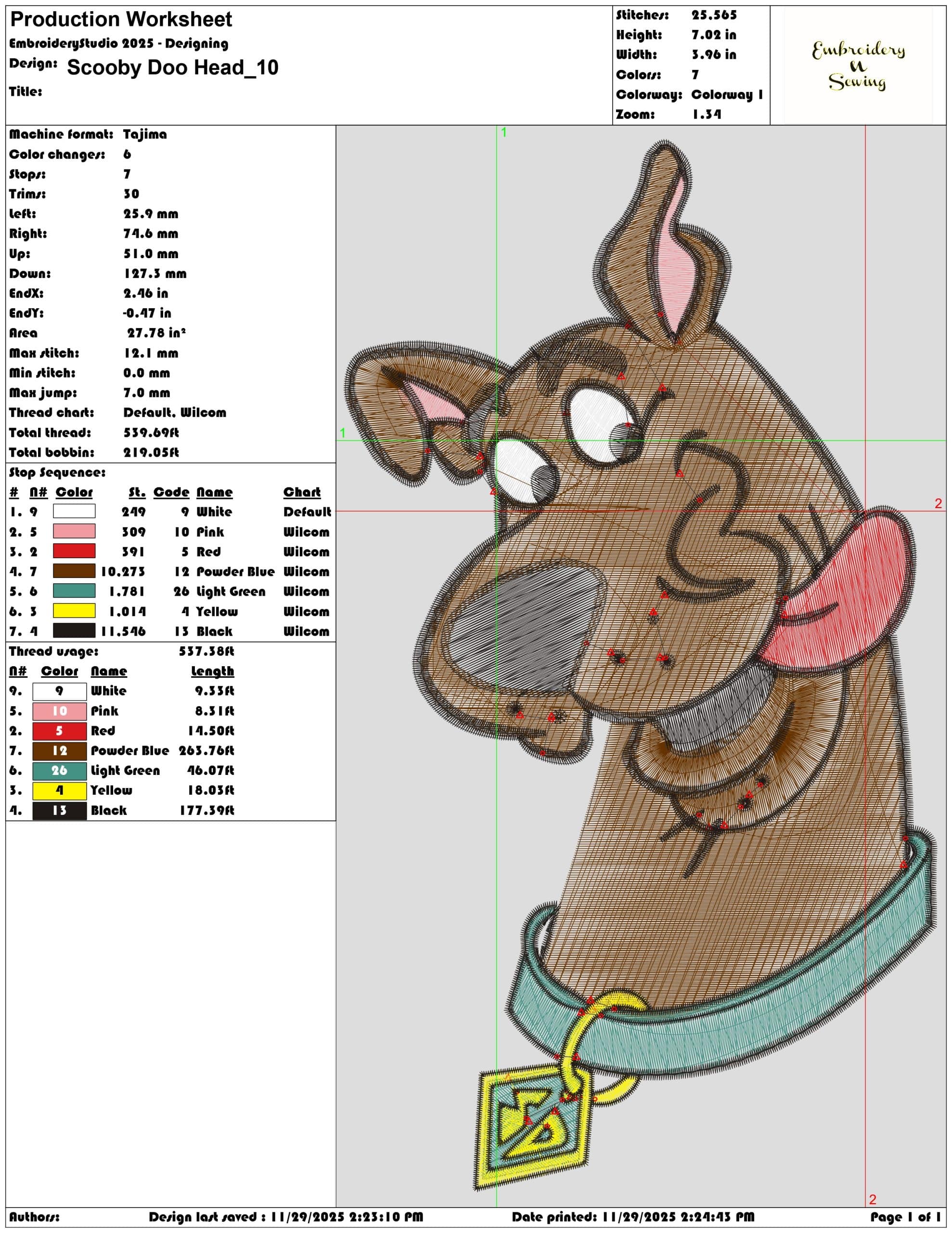 Scooby Doo Head- Elegant embroidery design file - instant download — view 3