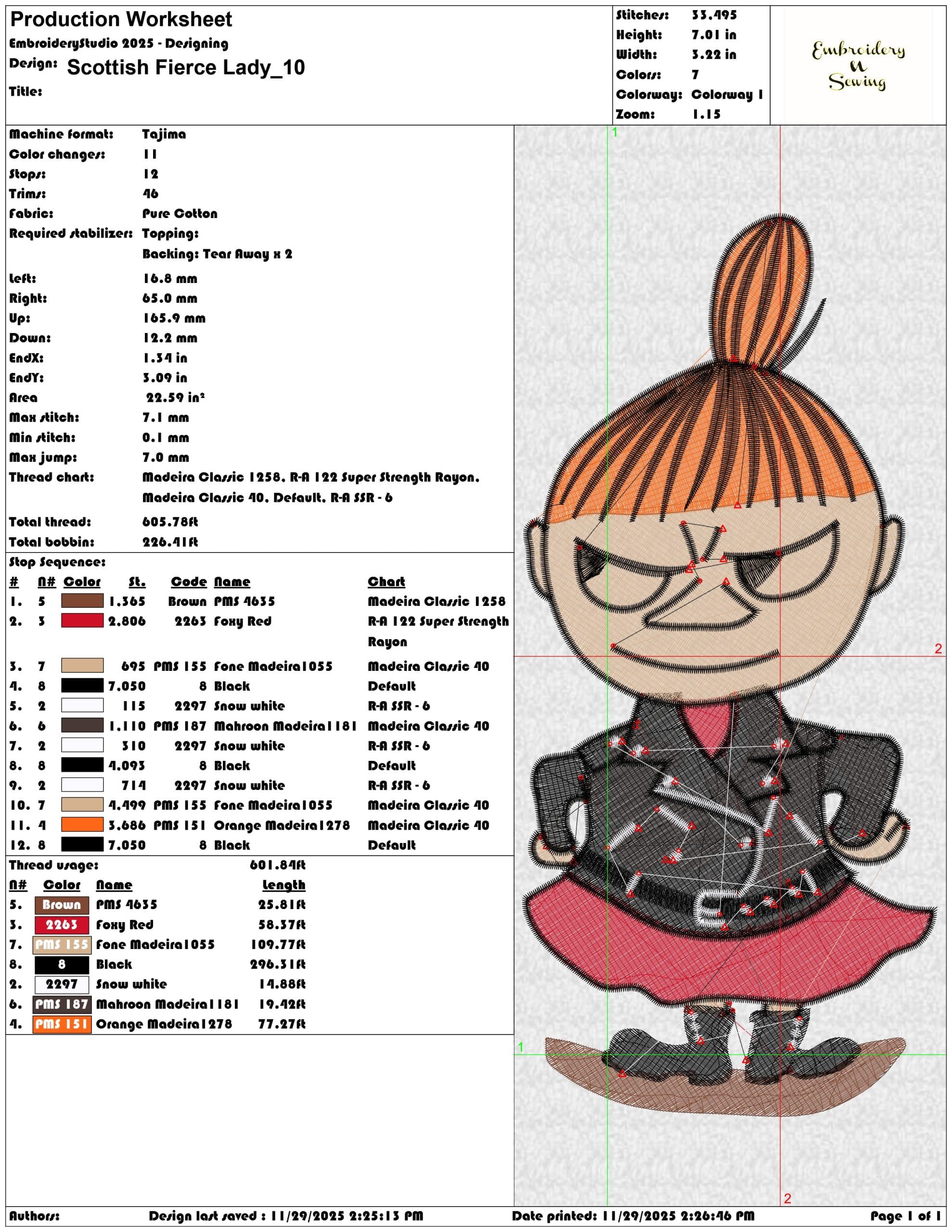 Scottish Fierce Lady- Elegant embroidery design file - instant download — view 3