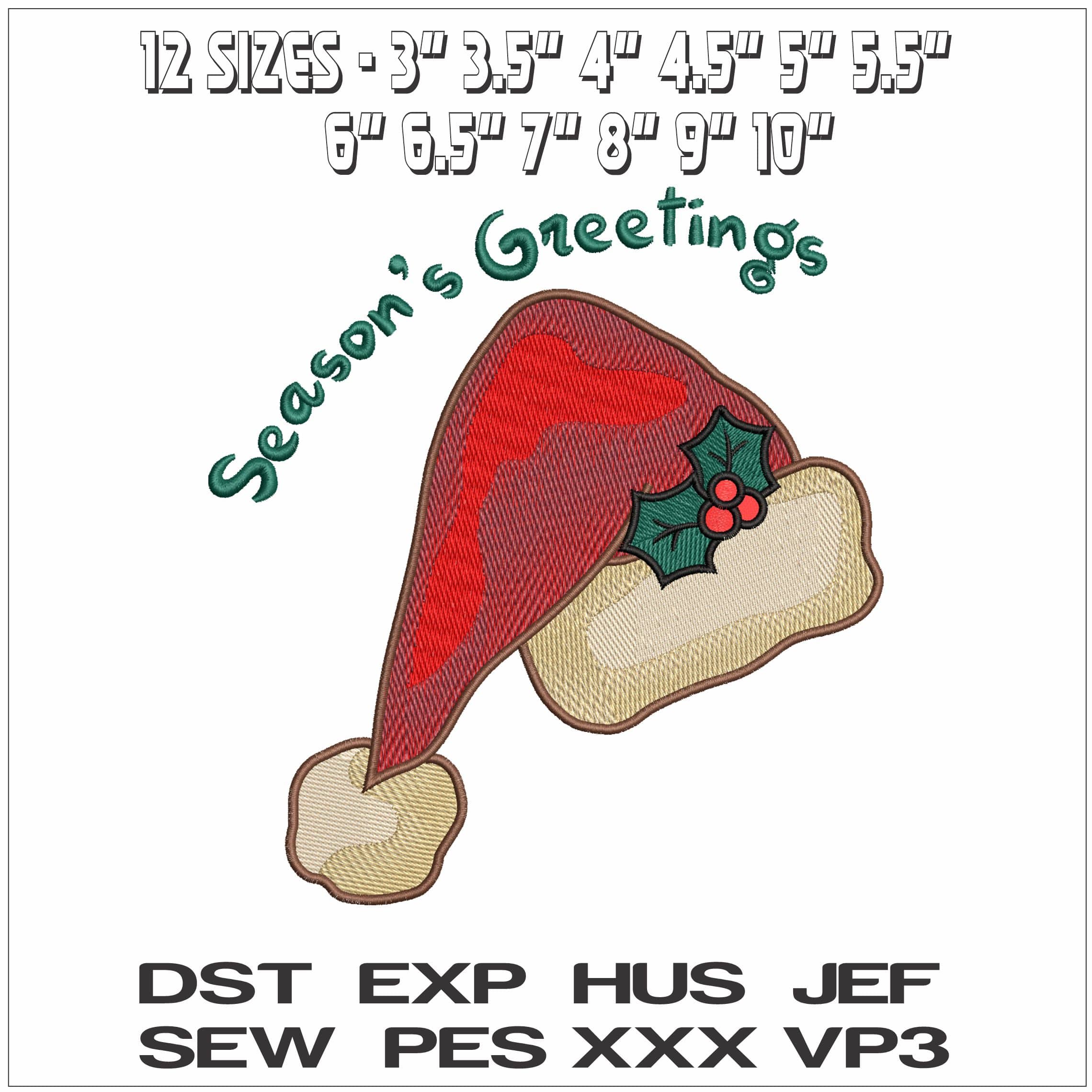Seasons Greeting Xmas Hat- Elegant embroidery design file - instant download — view 2