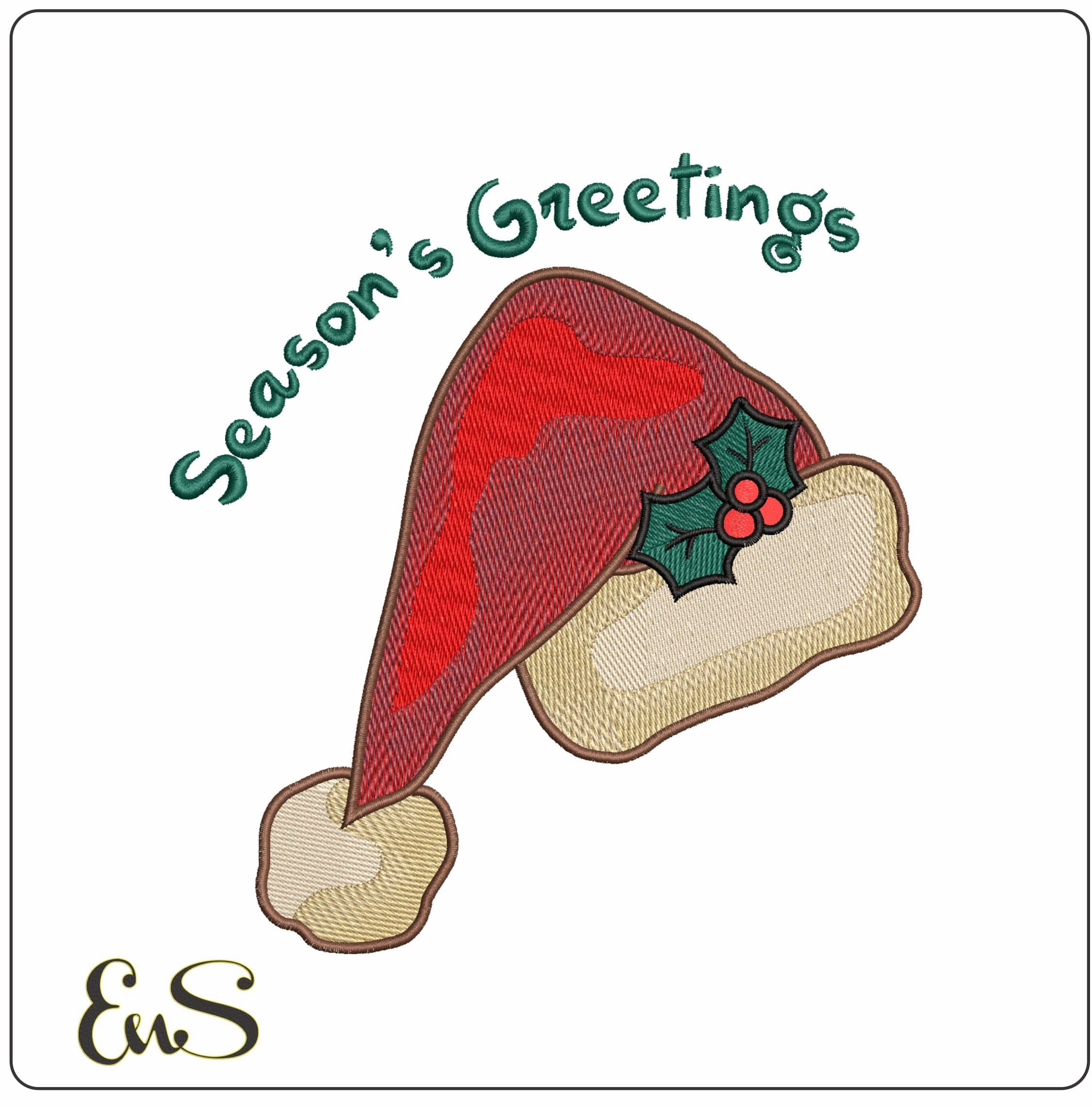 Seasons Greeting Xmas Hat- Elegant embroidery design file - instant download