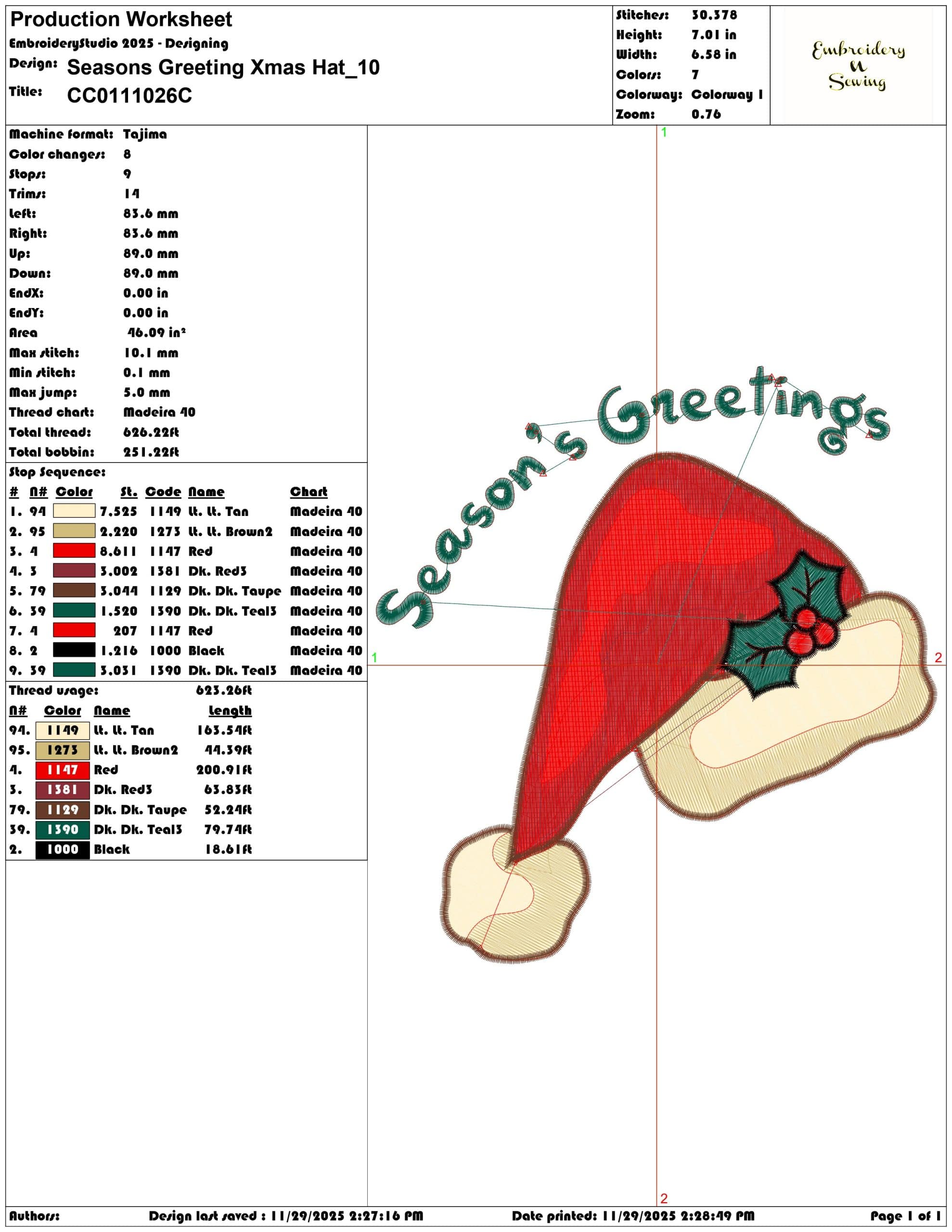 Seasons Greeting Xmas Hat- Elegant embroidery design file - instant download — view 3