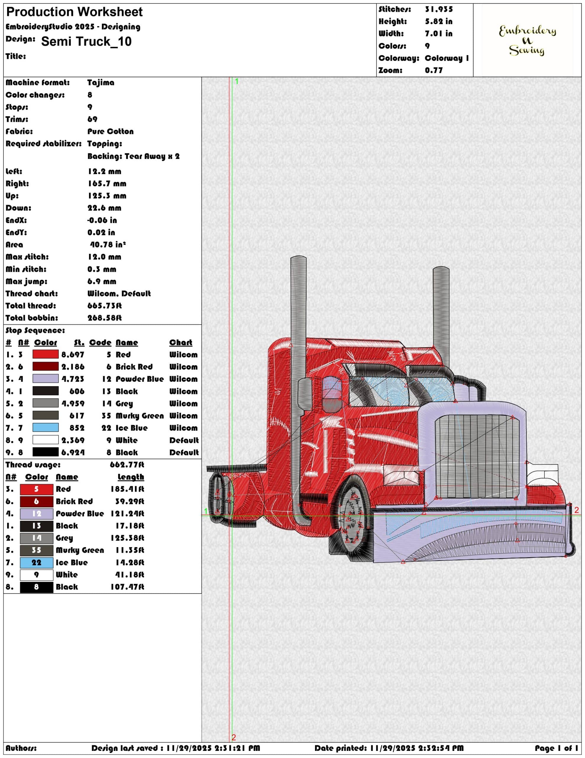 Semi Truck- Elegant embroidery design file - instant download — view 3
