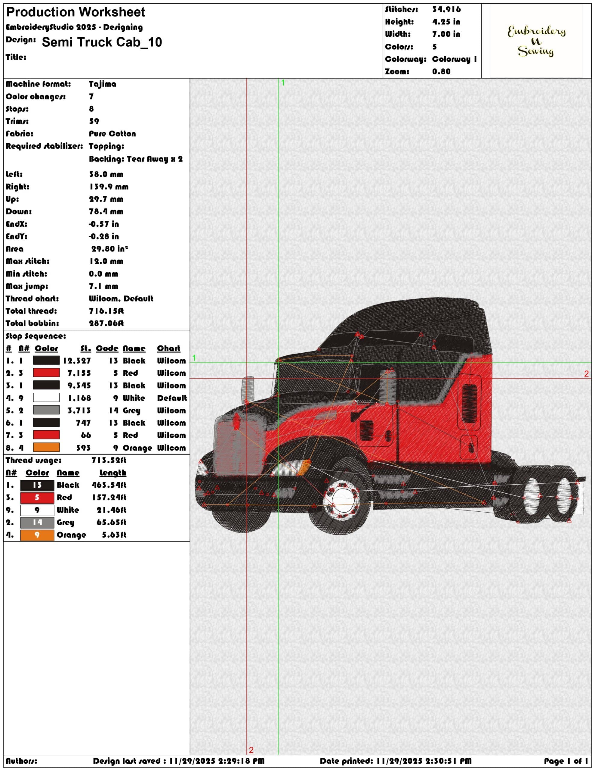 Semi Truck Cab- Elegant embroidery design file - instant download — view 3
