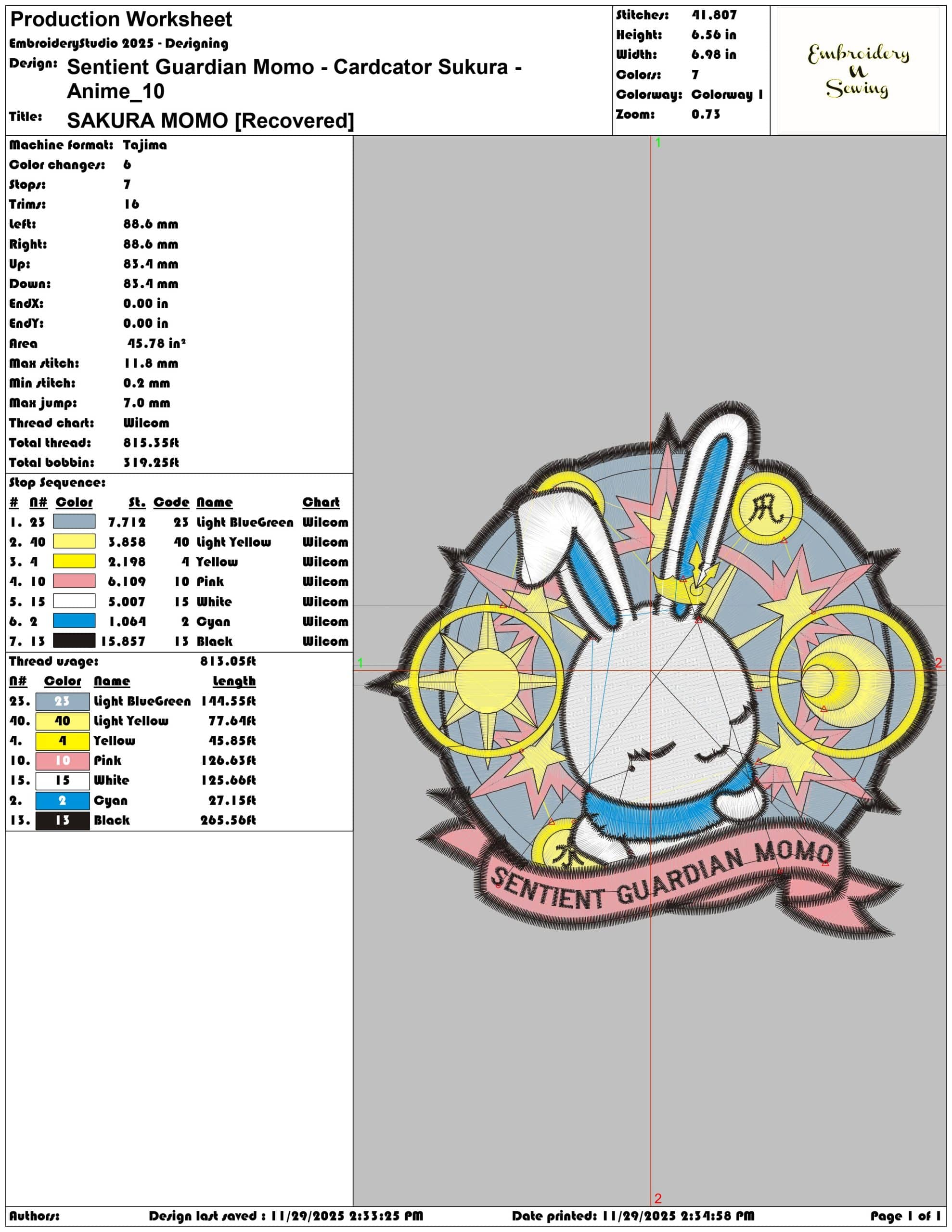 Sentient Guardian Momo Cardcator Sukura Anime- Elegant embroidery design file - instant download — view 3