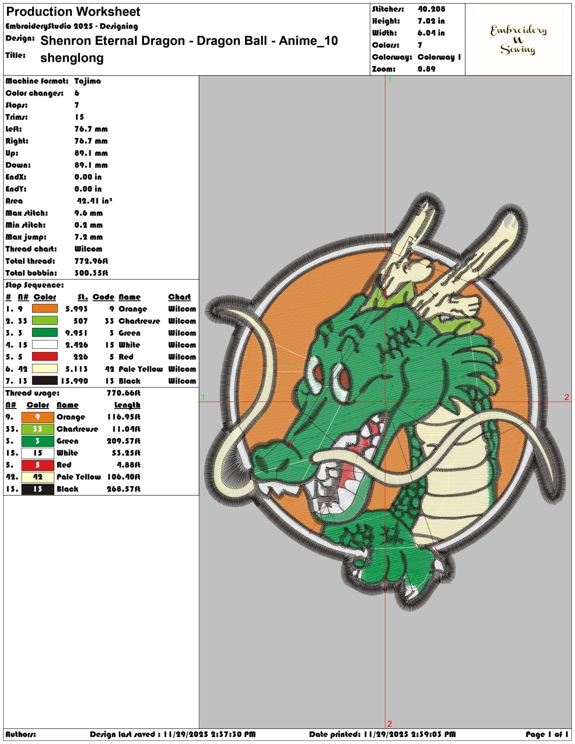 Shenron Eternal Dragon Dragon Ball Anime- Elegant embroidery design file - instant download — view 3