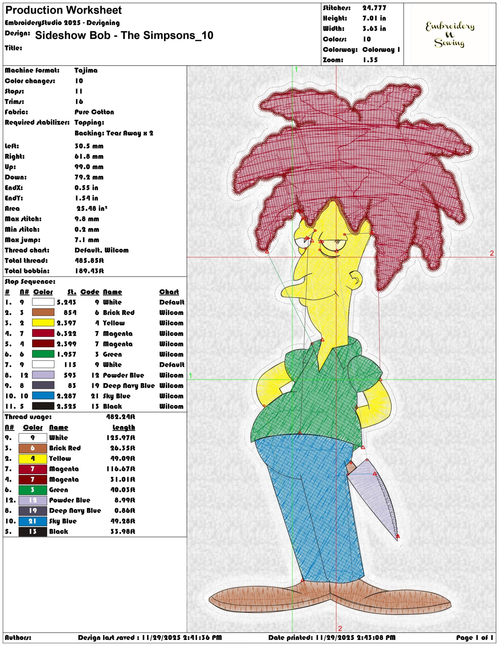 Sideshow Bob The Simpsons- Elegant embroidery design file - instant download — view 3