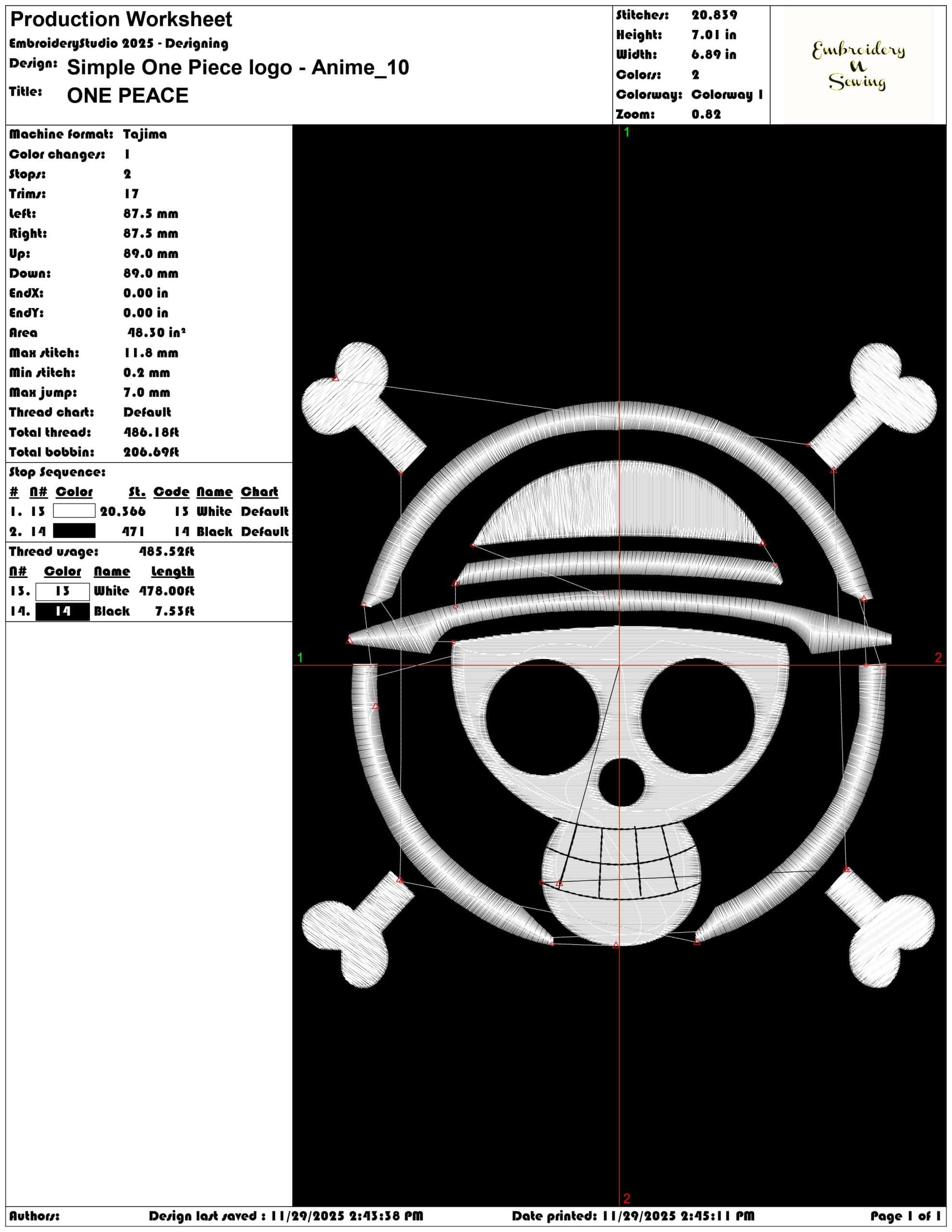 Simple One Piece logo Anime- Elegant embroidery design file - instant download — view 2