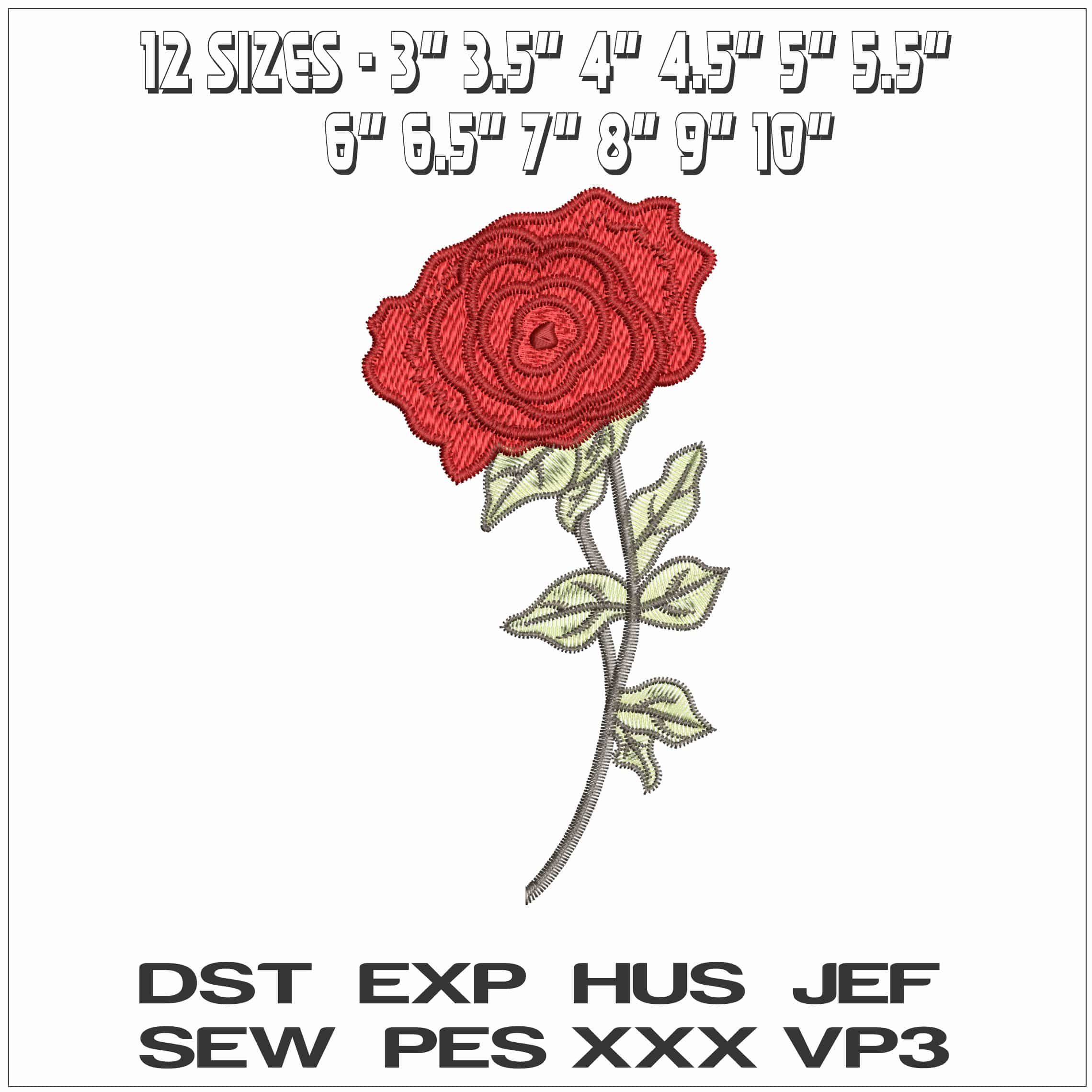 Single Rose Stem- Elegant embroidery design file - instant download — view 2