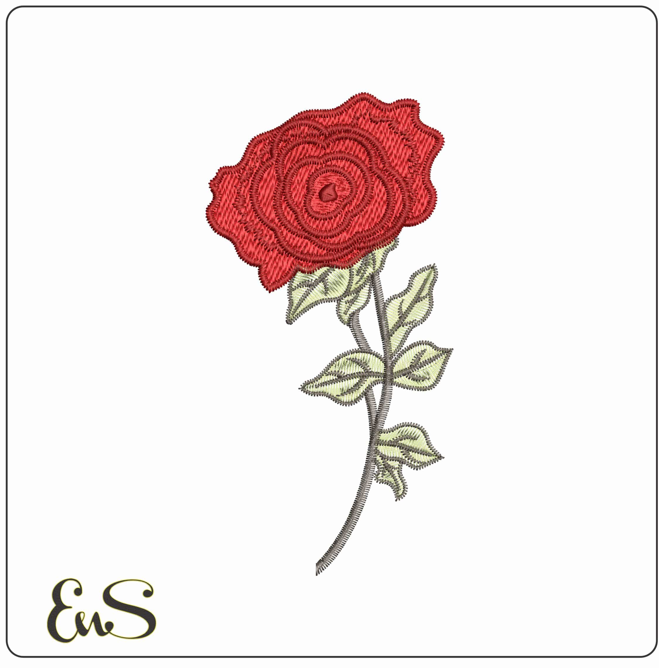 Single Rose Stem- Elegant embroidery design file - instant download