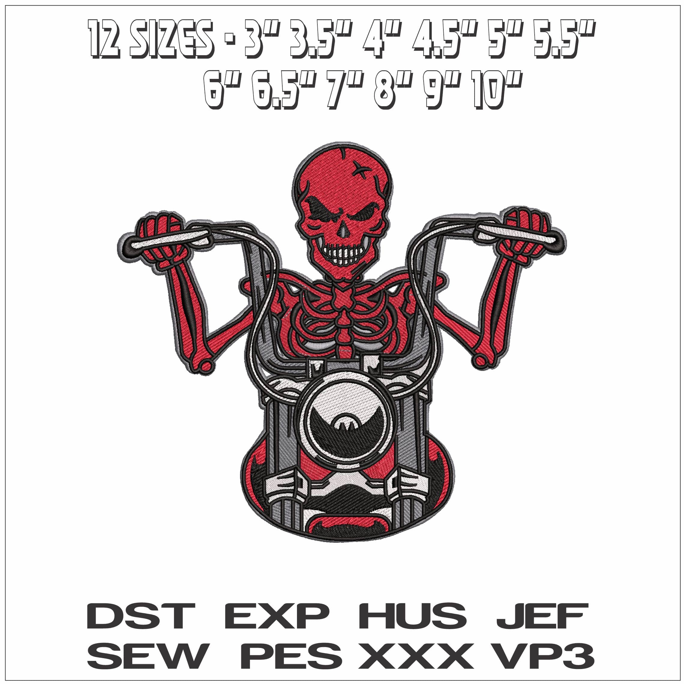 Skeleton on Motorbike- Elegant embroidery design file - instant download — view 2