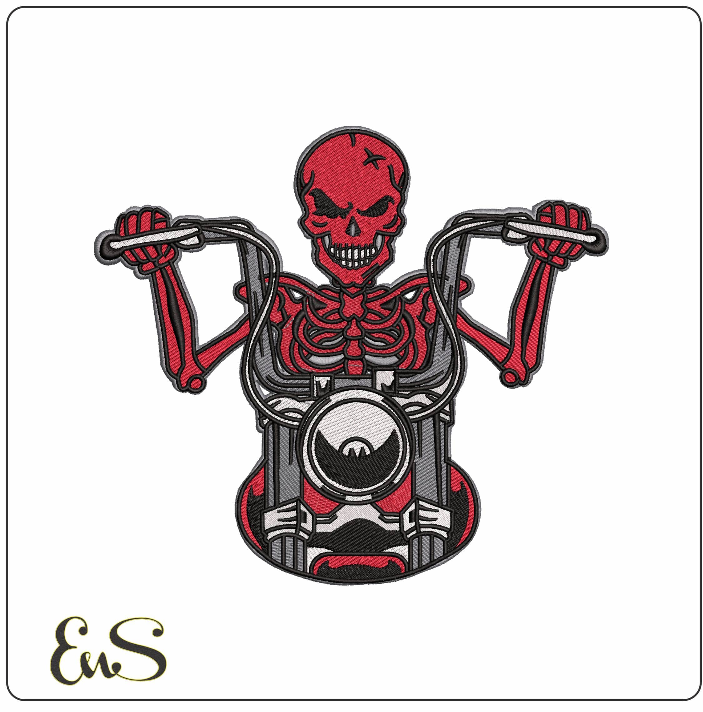 Skeleton on Motorbike- Elegant embroidery design file - instant download
