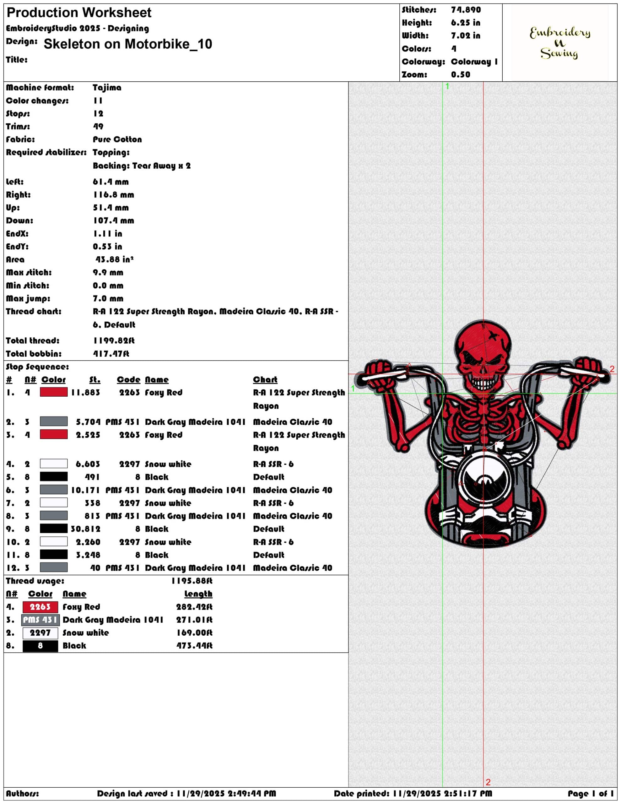 Skeleton on Motorbike- Elegant embroidery design file - instant download — view 3