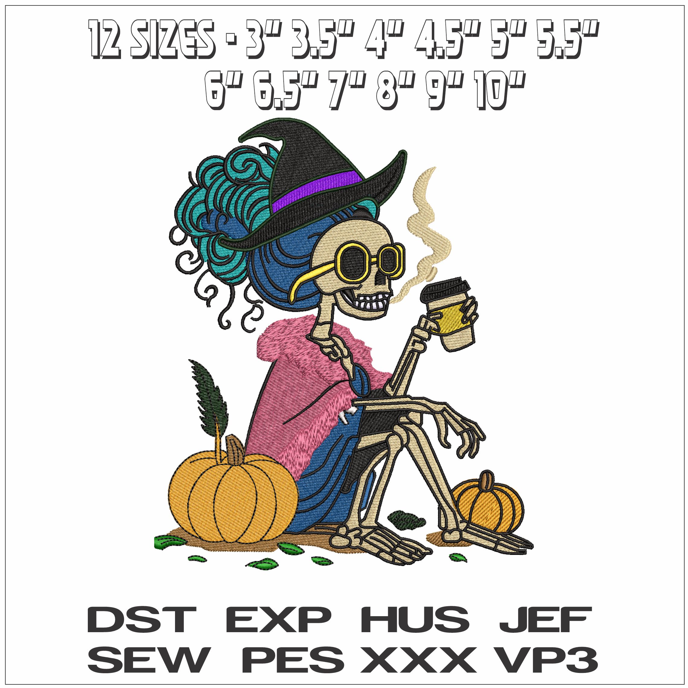 Skeleton Witch- Elegant embroidery design file - instant download — view 2