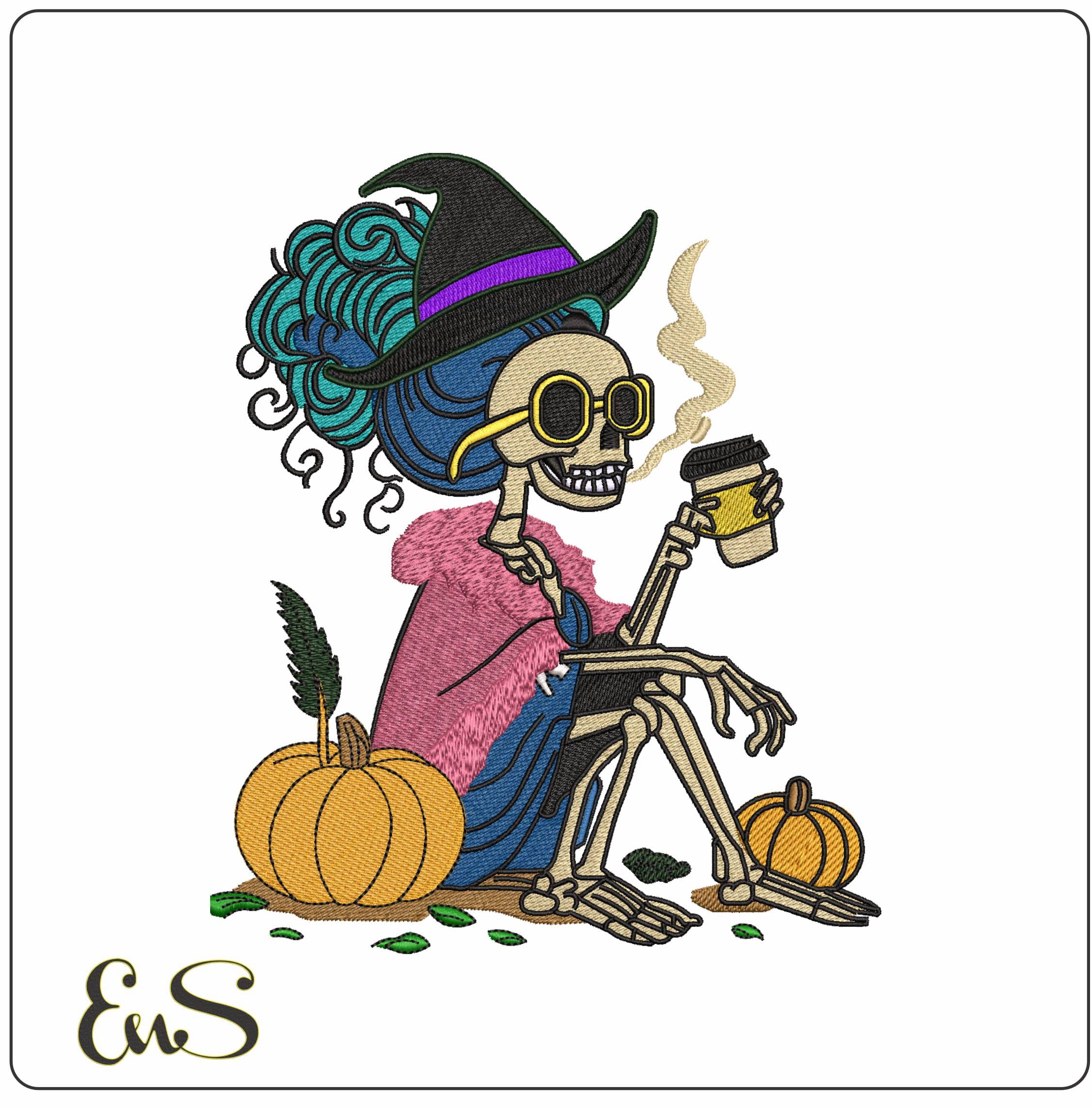 Skeleton Witch- Elegant embroidery design file - instant download