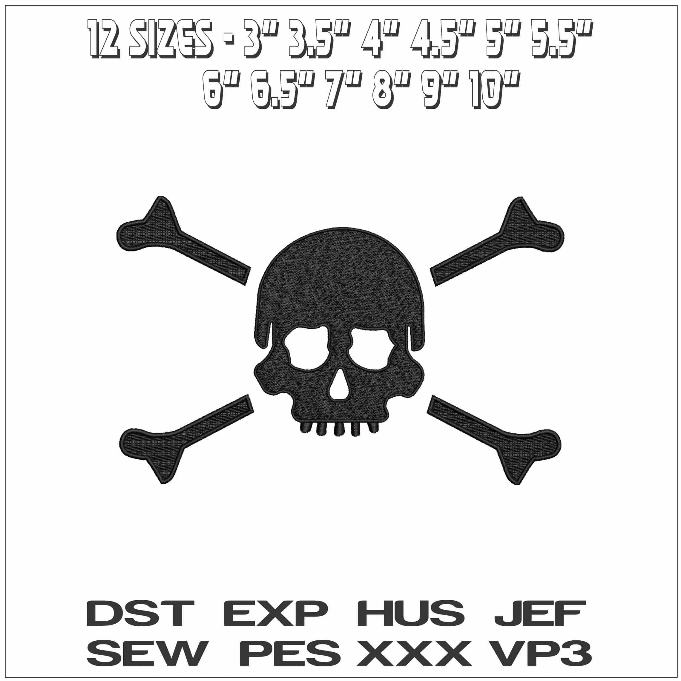 Skull and Cross bones - Elegant embroidery design file - instant download — view 2