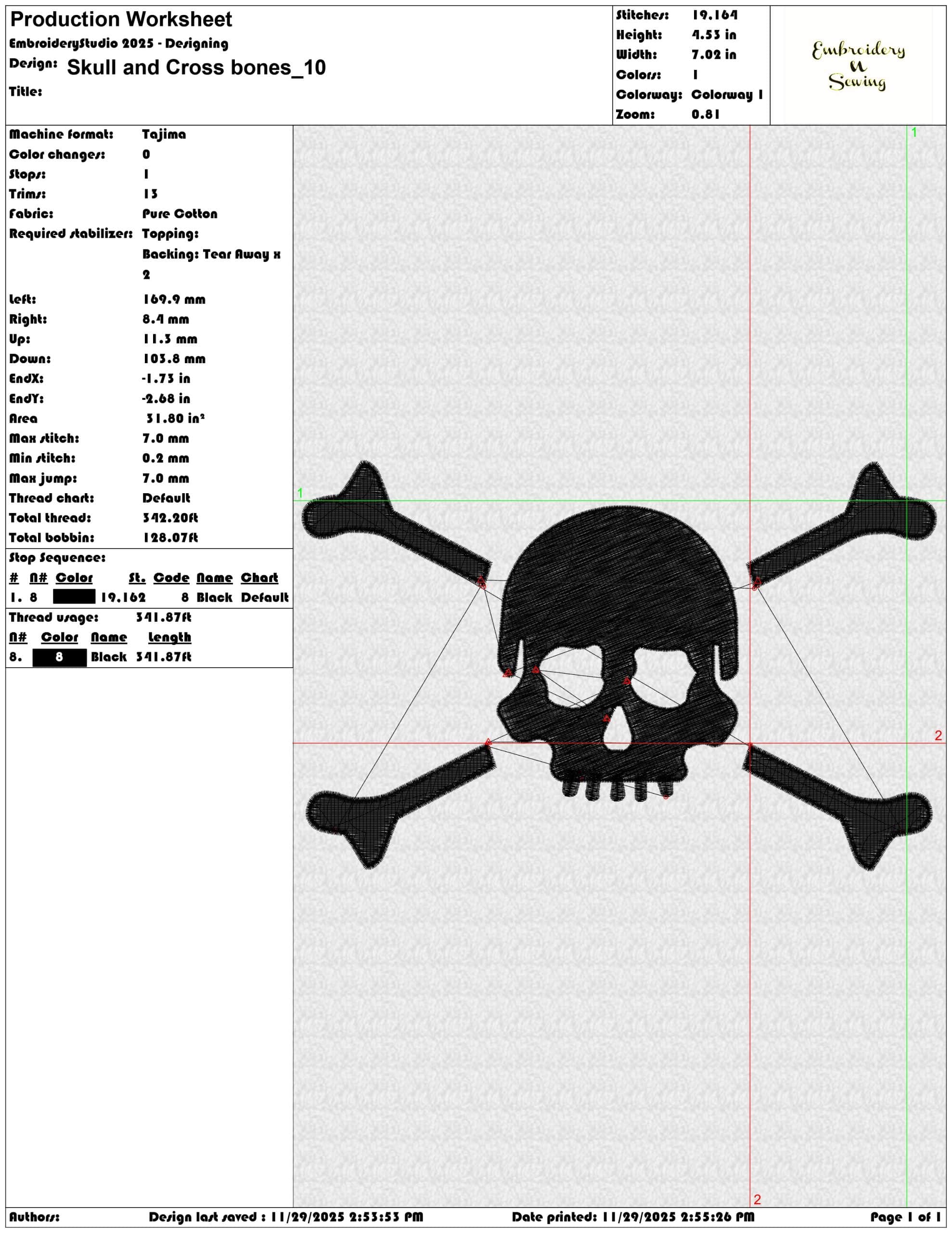 Skull and Cross bones - Elegant embroidery design file - instant download — view 3