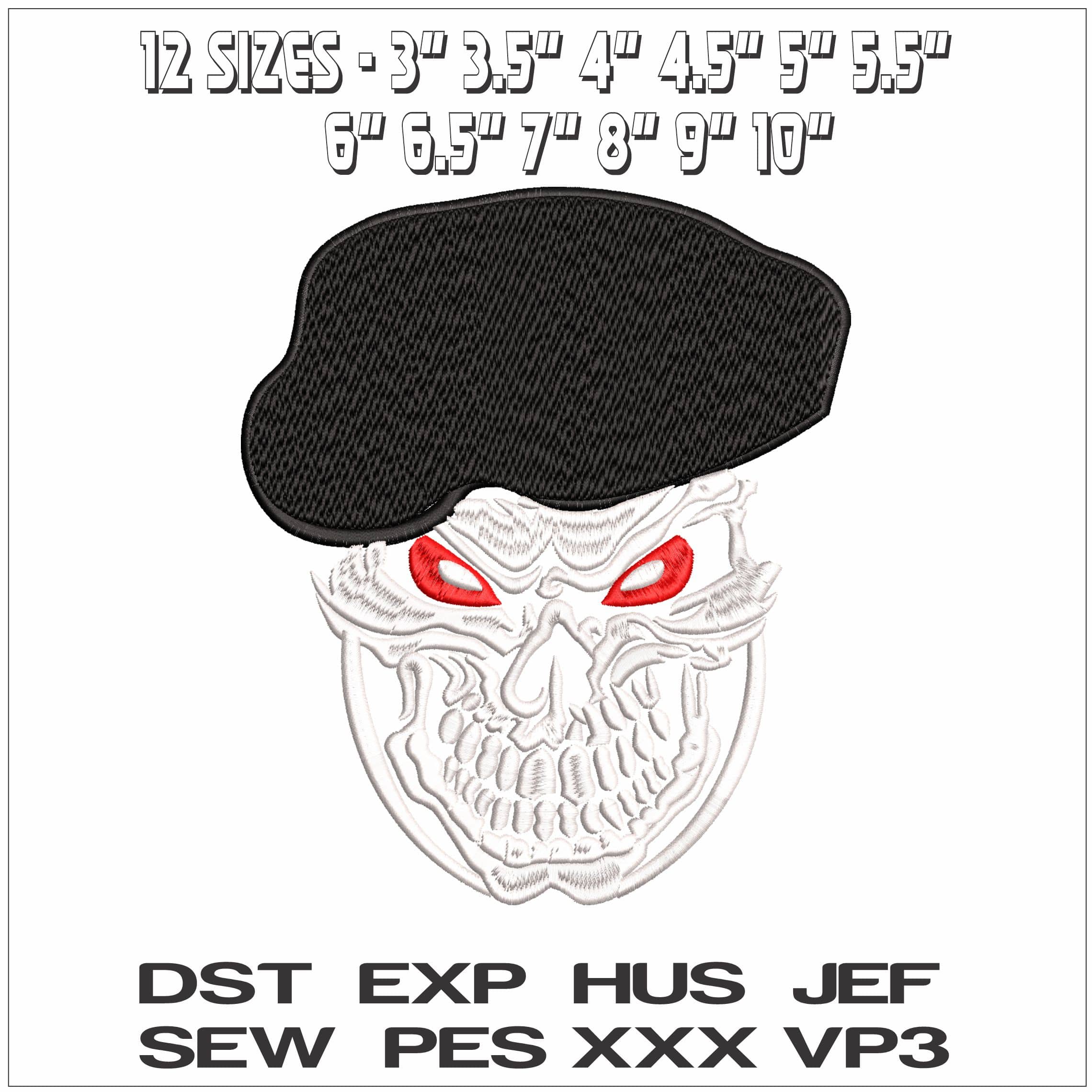 Skull with Beret - Elegant embroidery design file - instant download — view 2