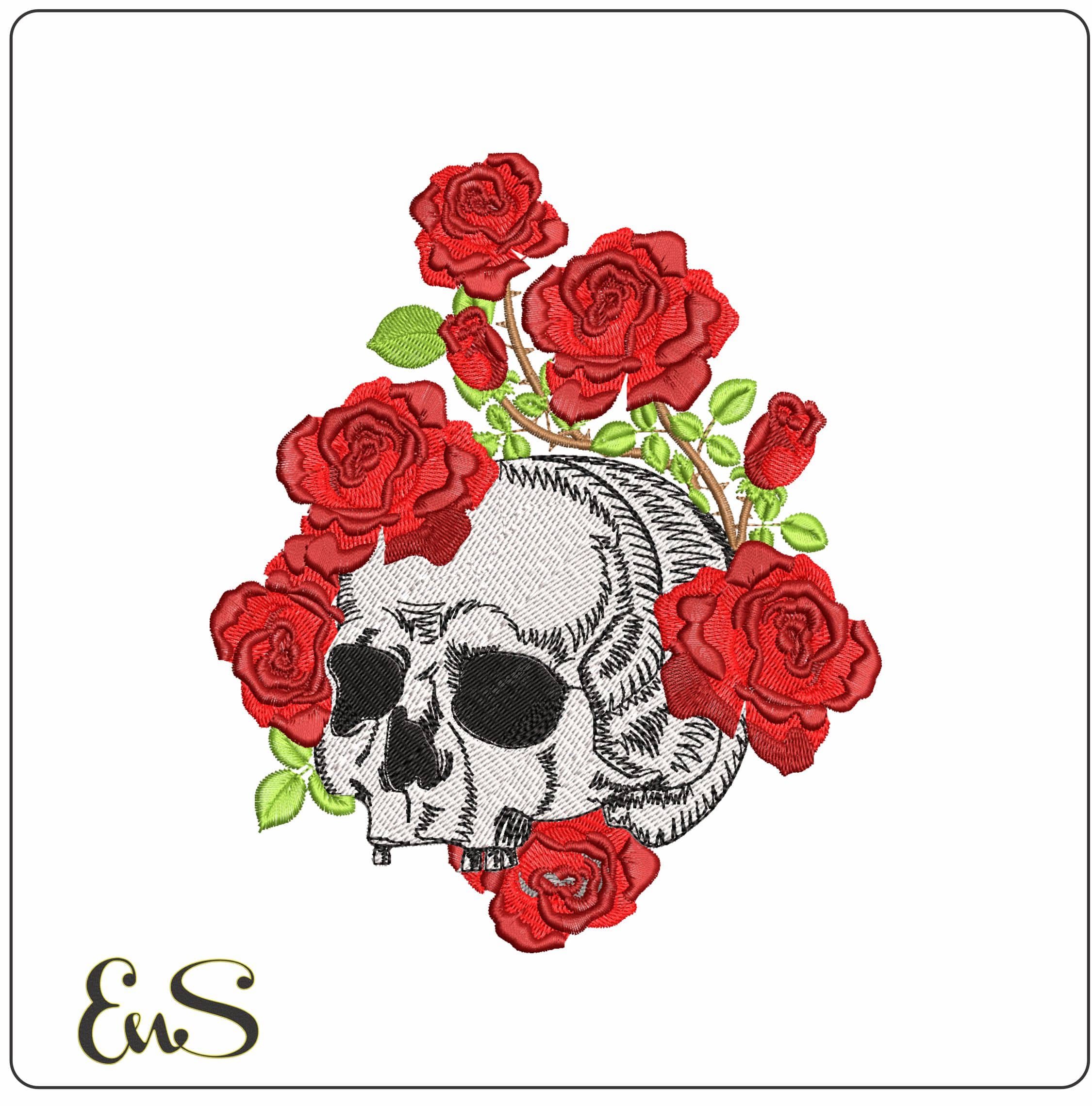 Skull with Roses - Elegant embroidery design file - instant download