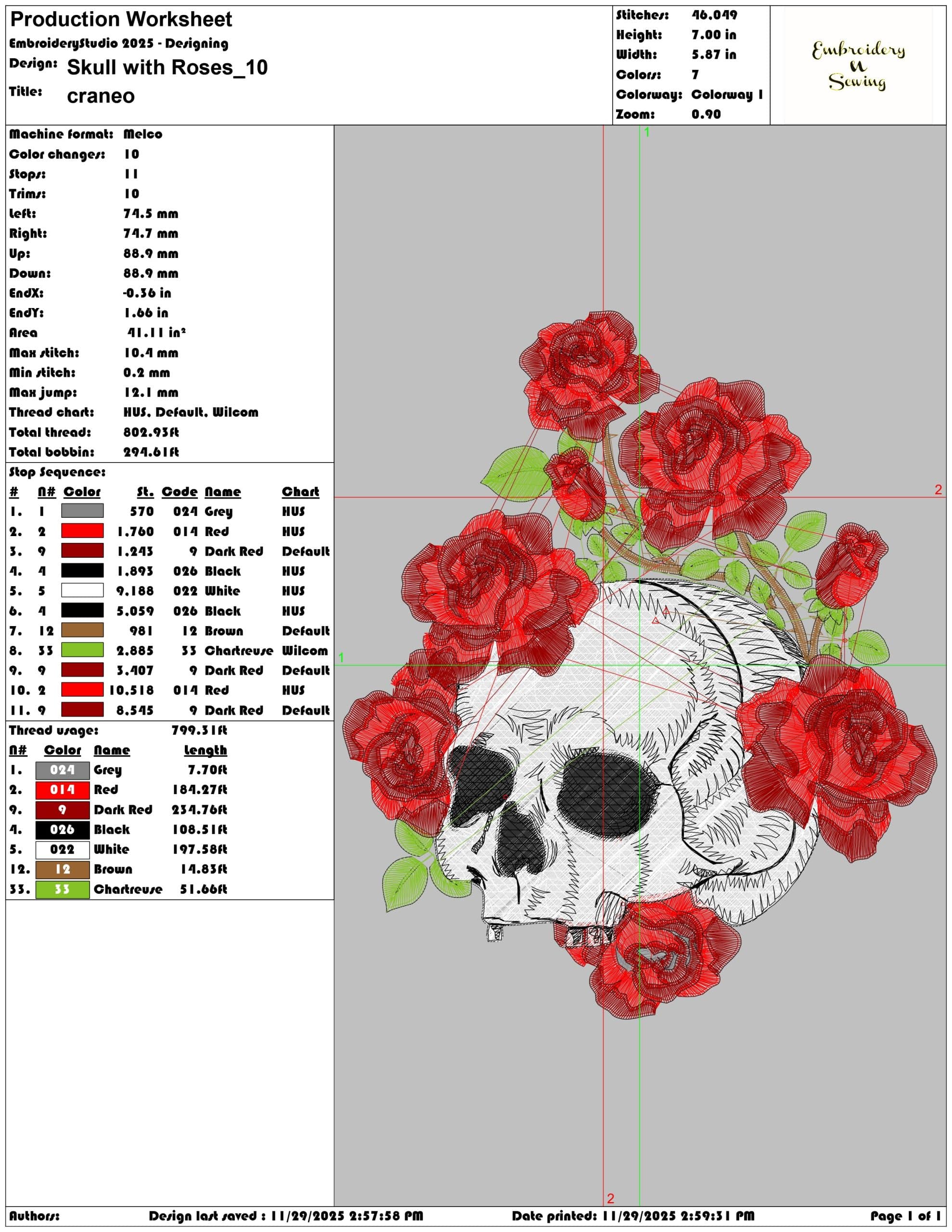 Skull with Roses - Elegant embroidery design file - instant download — view 3