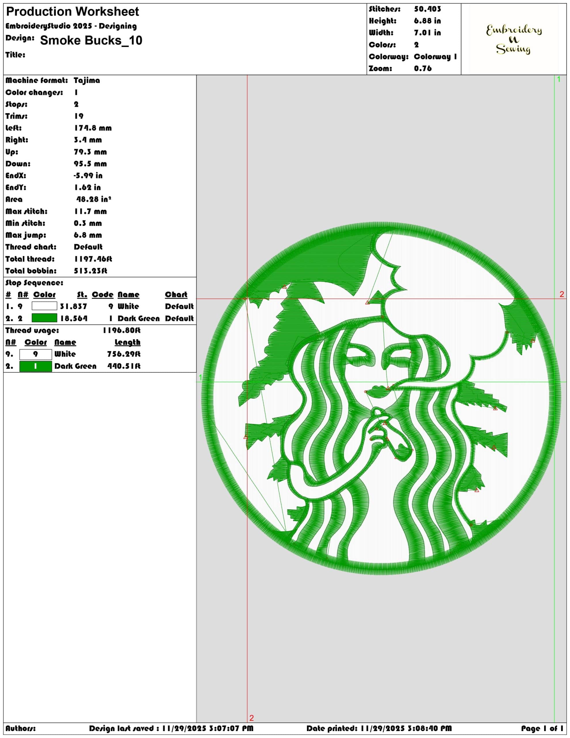 Smoke Bucks - Elegant embroidery design file - instant download — view 3