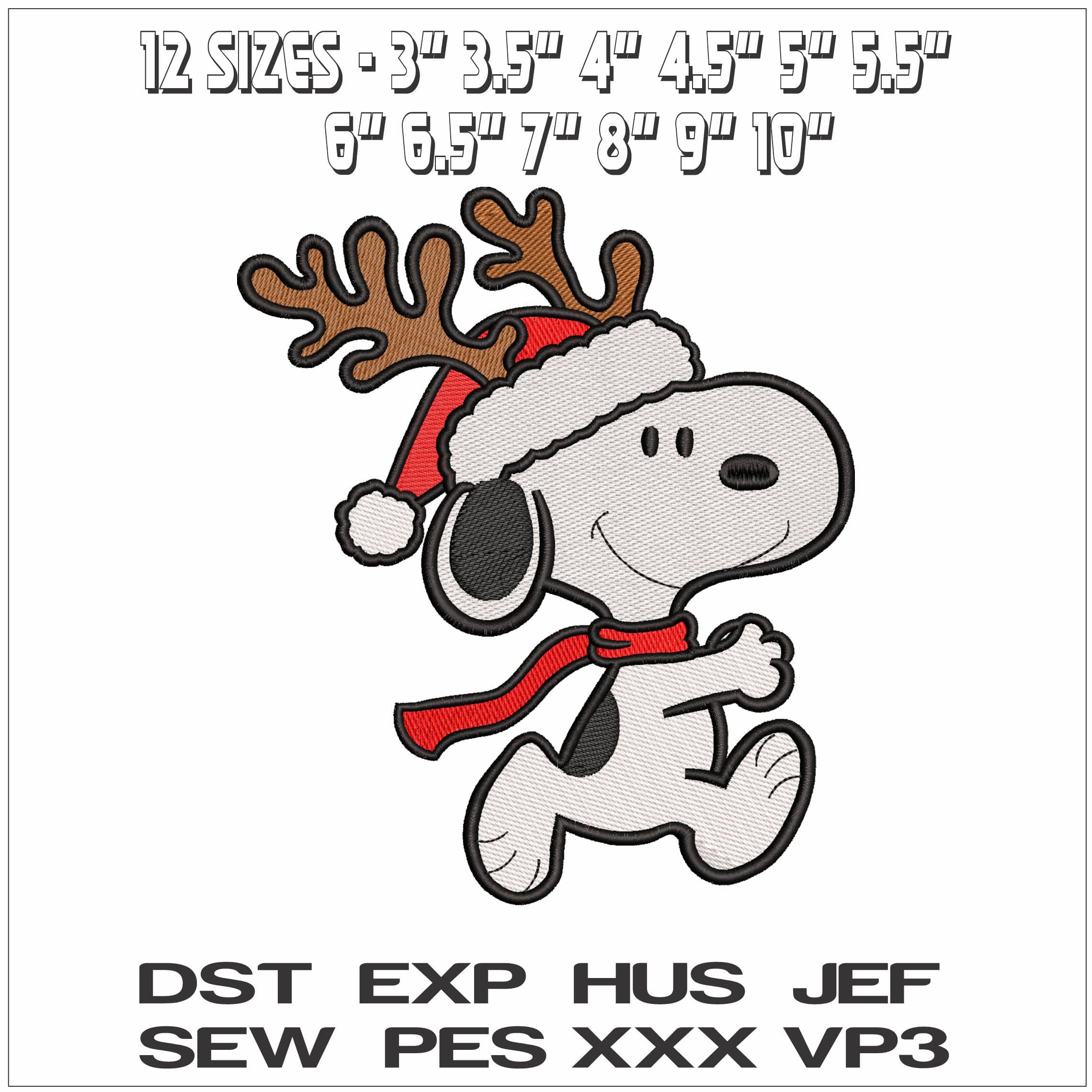 Snoopy Christmas Reindeer - Elegant embroidery design file - instant download — view 2