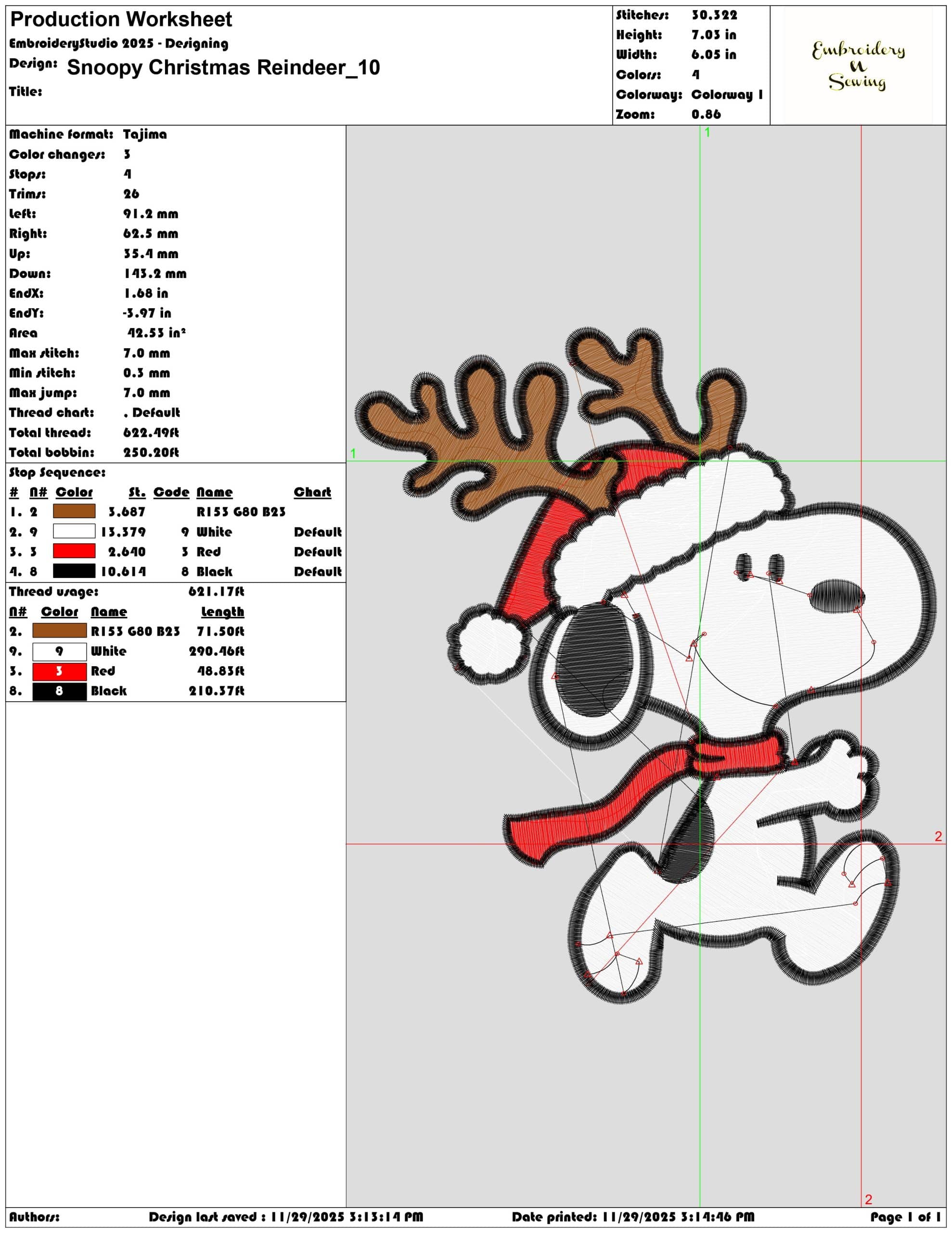 Snoopy Christmas Reindeer - Elegant embroidery design file - instant download — view 3