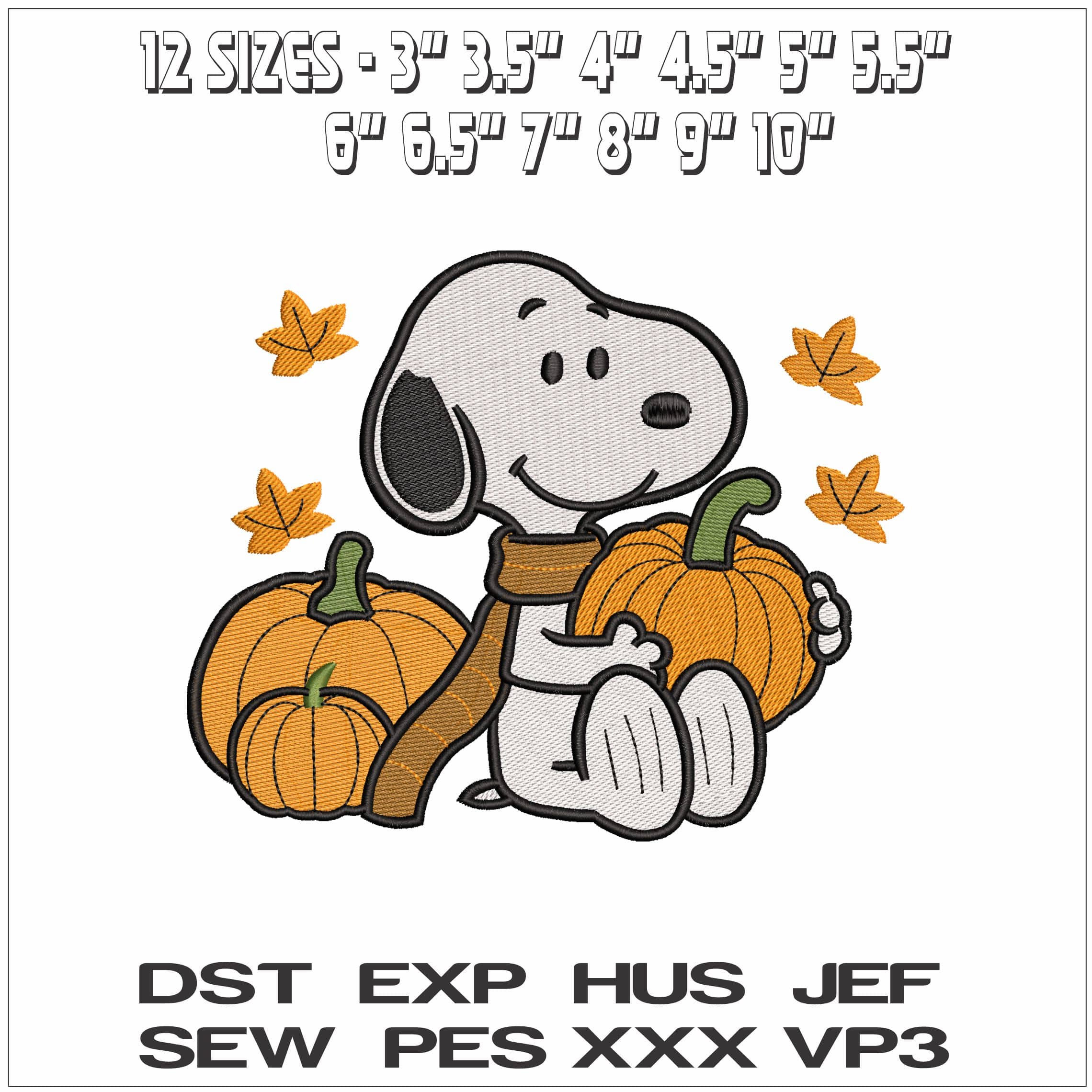 Snoopy in Pumpkin Patch - Elegant embroidery design file - instant download — view 2