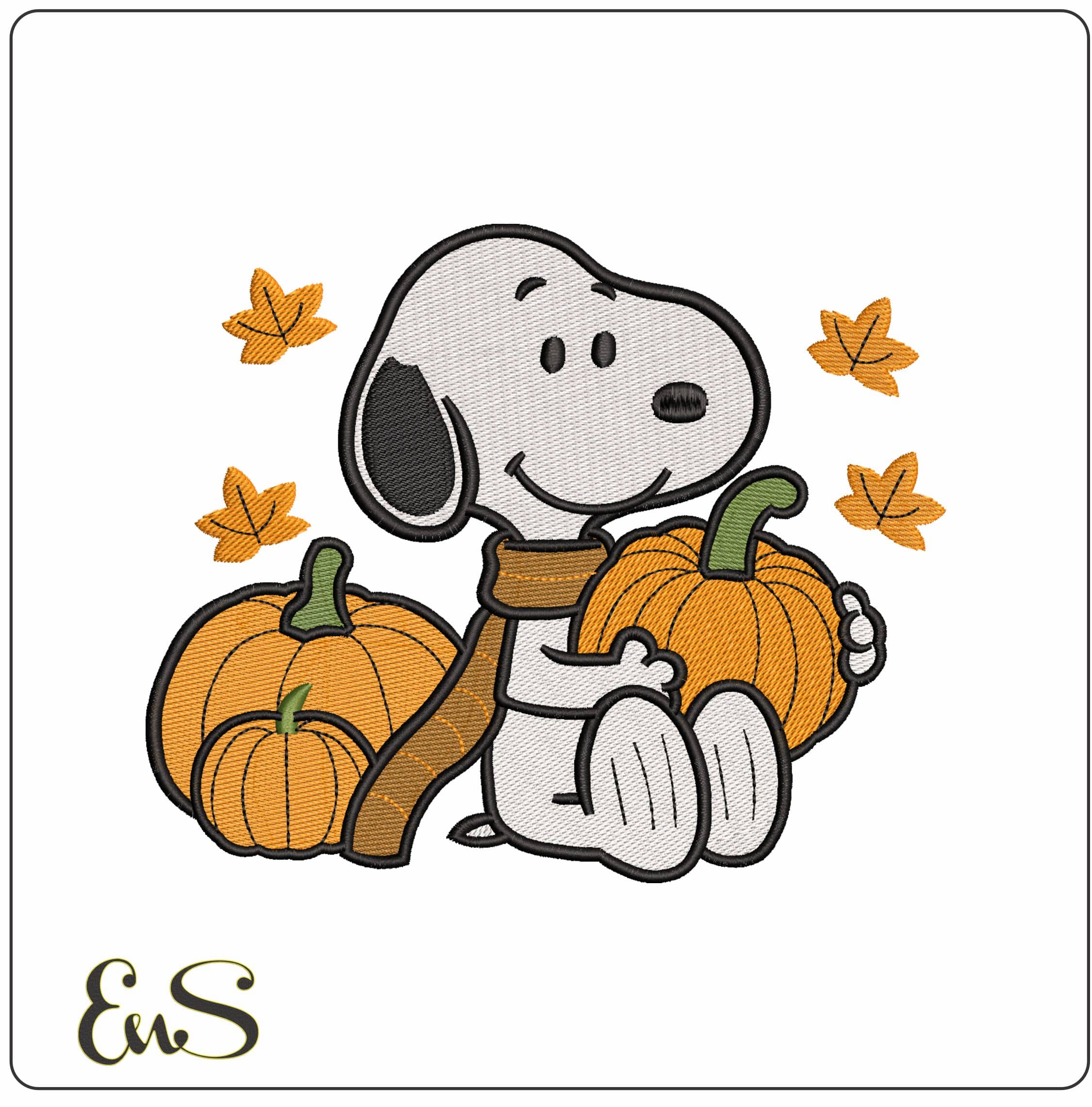 Snoopy in Pumpkin Patch - Elegant embroidery design file - instant download