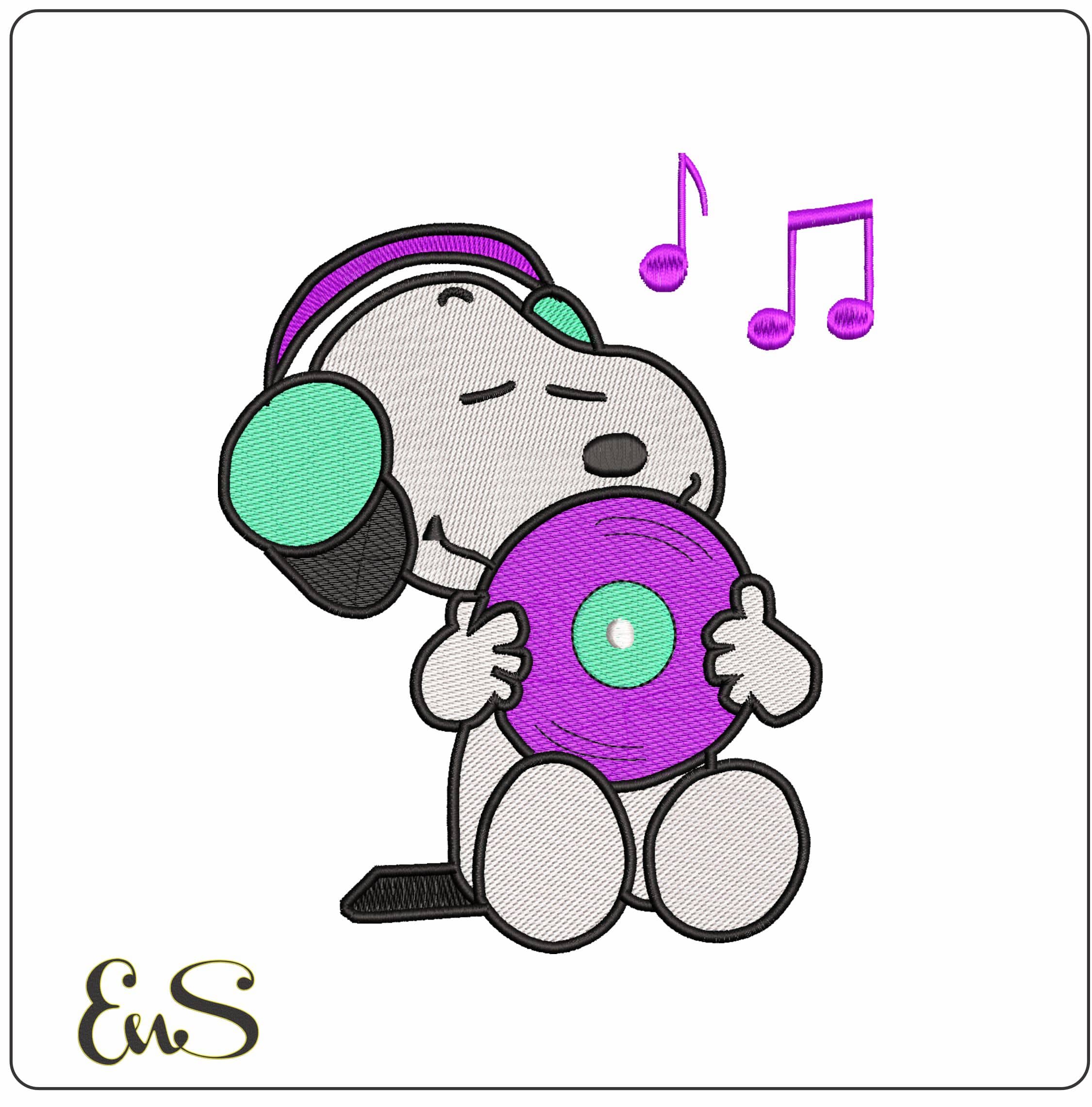 Snoopy Music Lover - Elegant embroidery design file - instant download