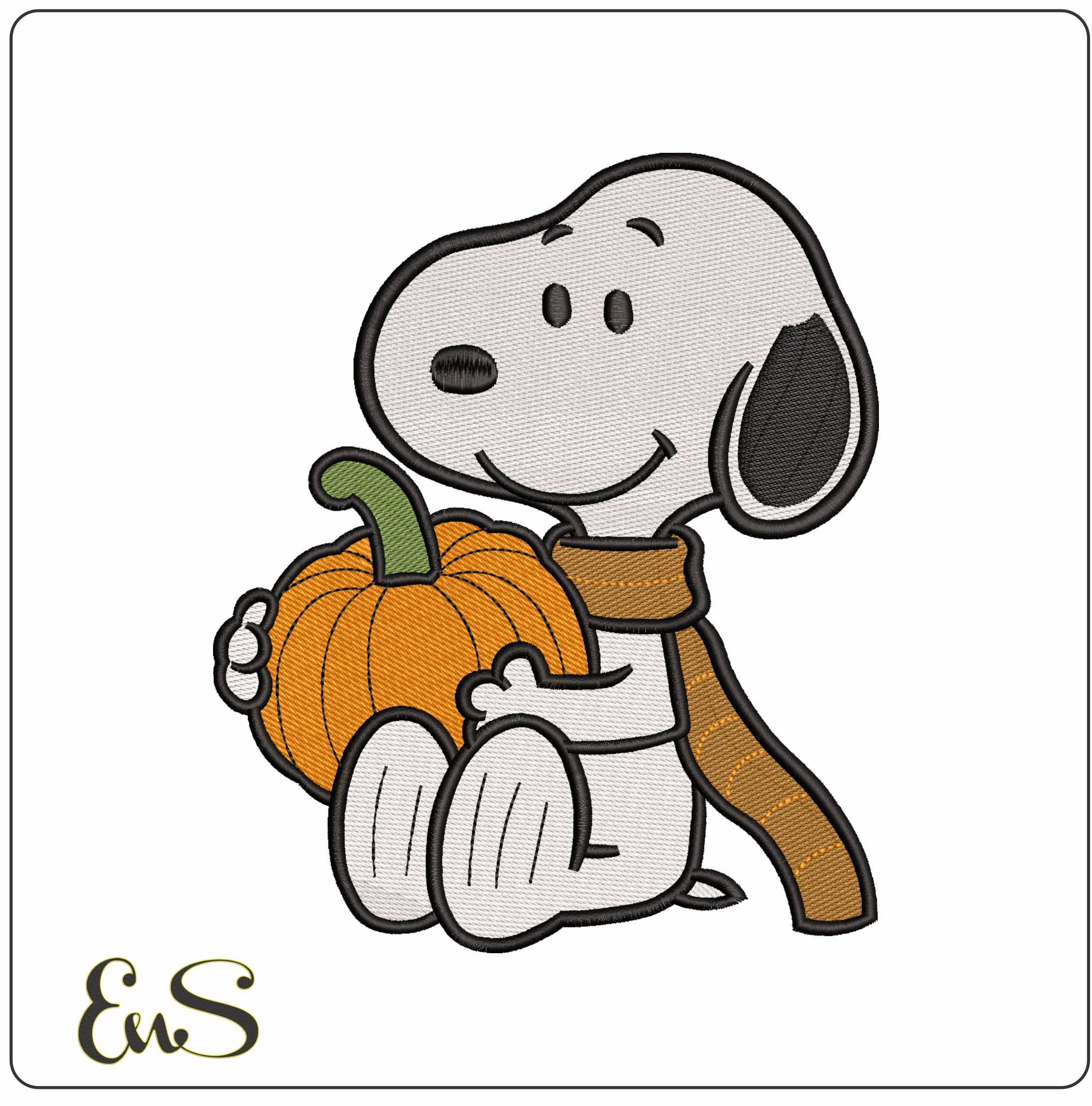 Snoopy with Pumpkin - Elegant embroidery design file - instant download