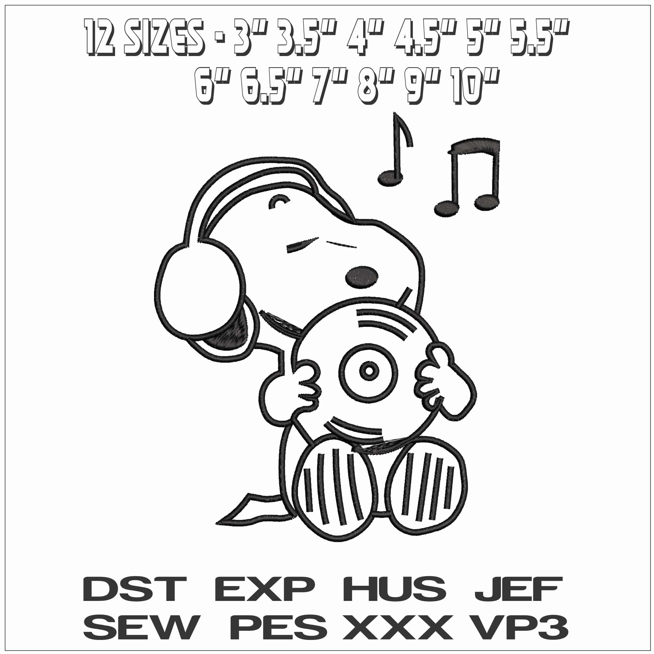 Snoppy Music - Elegant embroidery design file - instant download — view 2