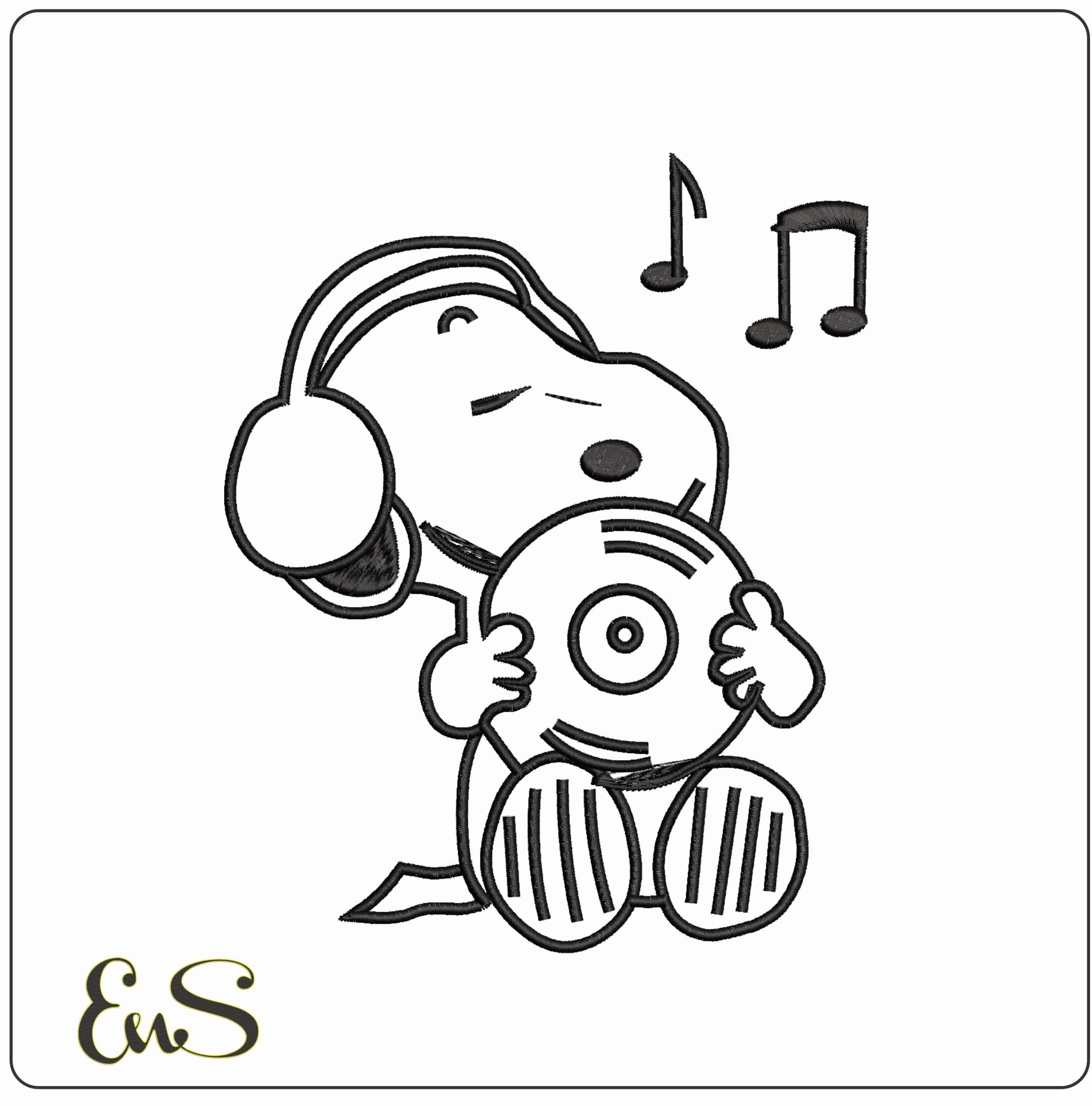 Snoppy Music - Elegant embroidery design file - instant download